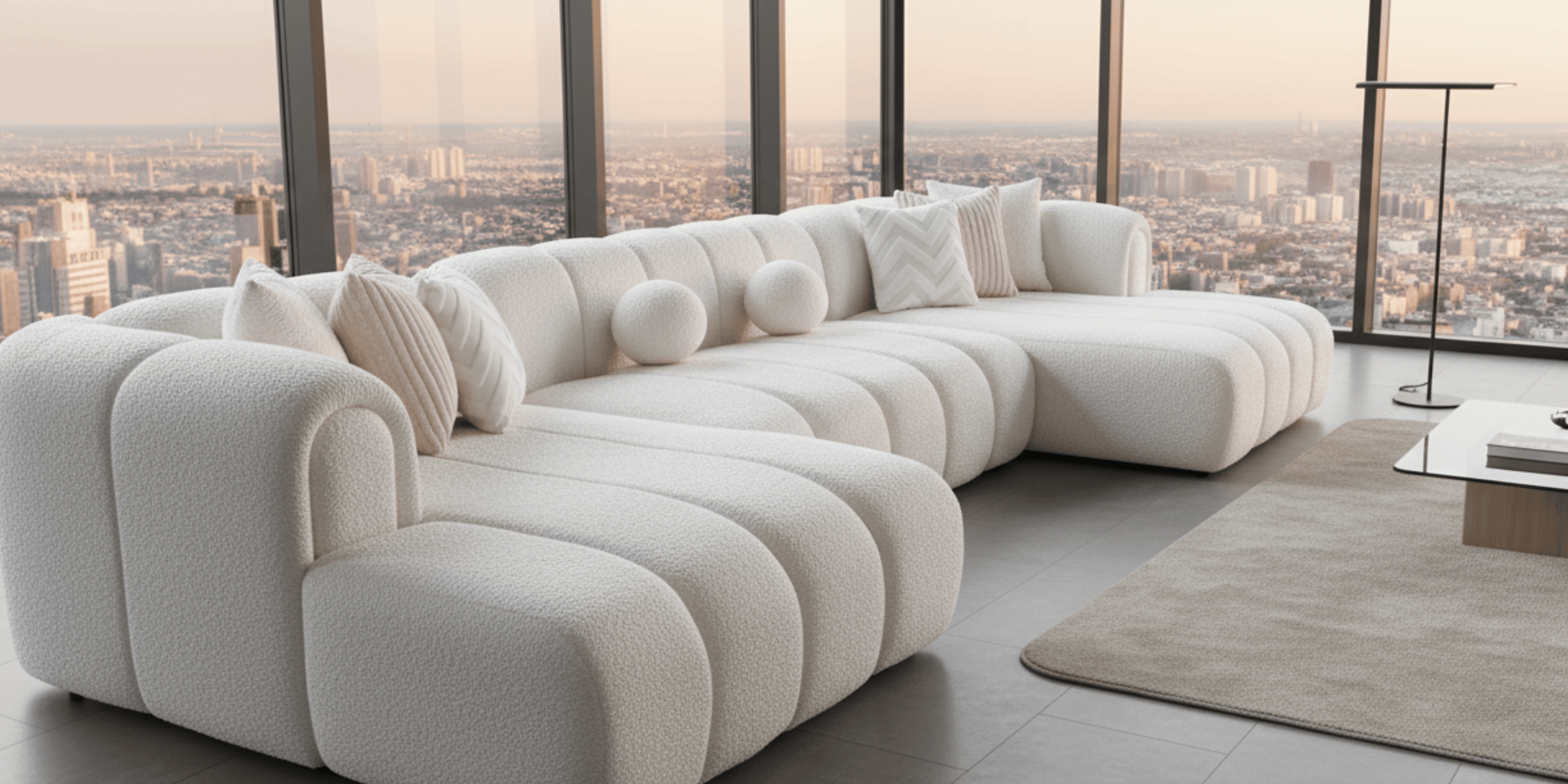 white sectional sofa in a modern living room