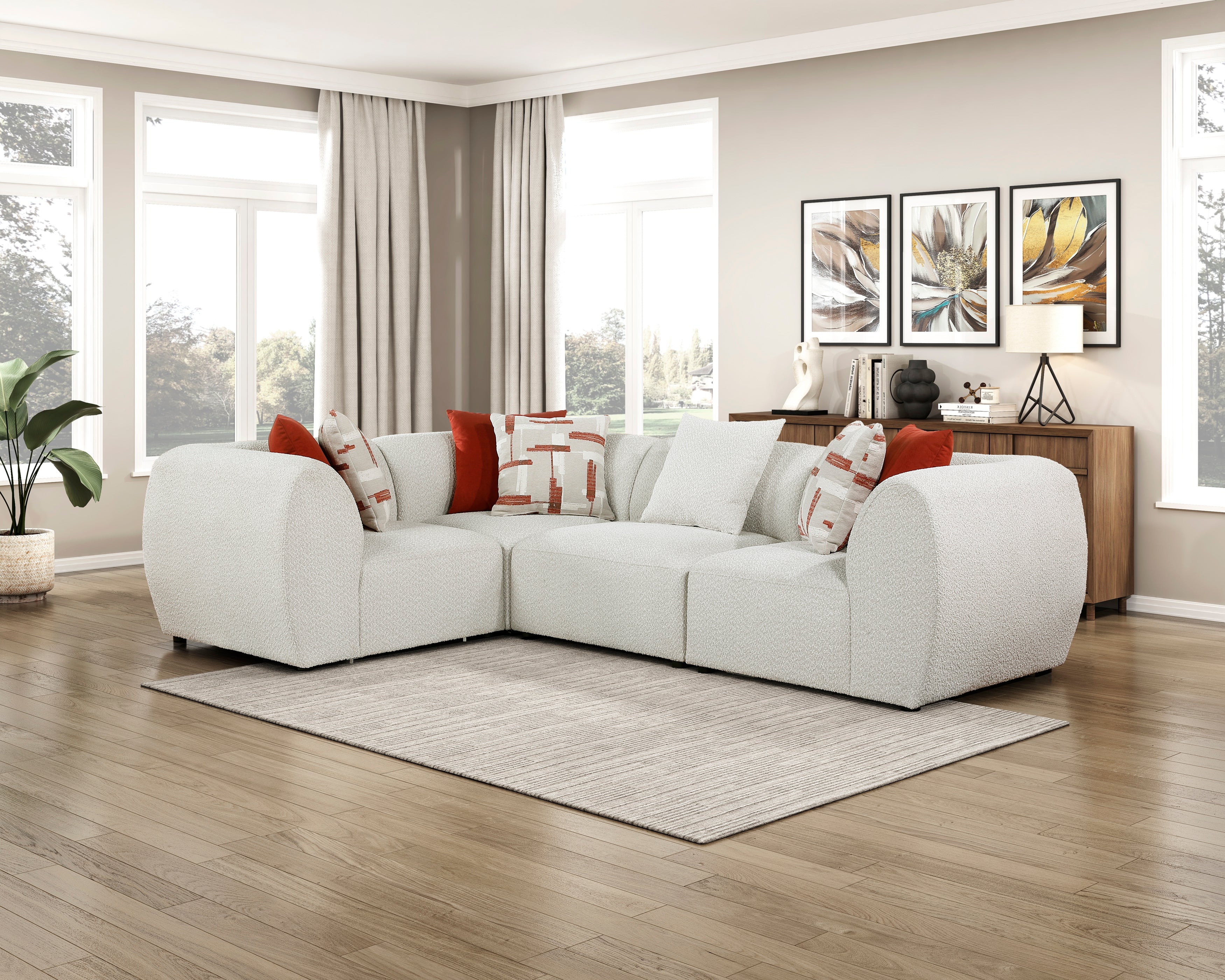 white sectional sofa in a modern living room