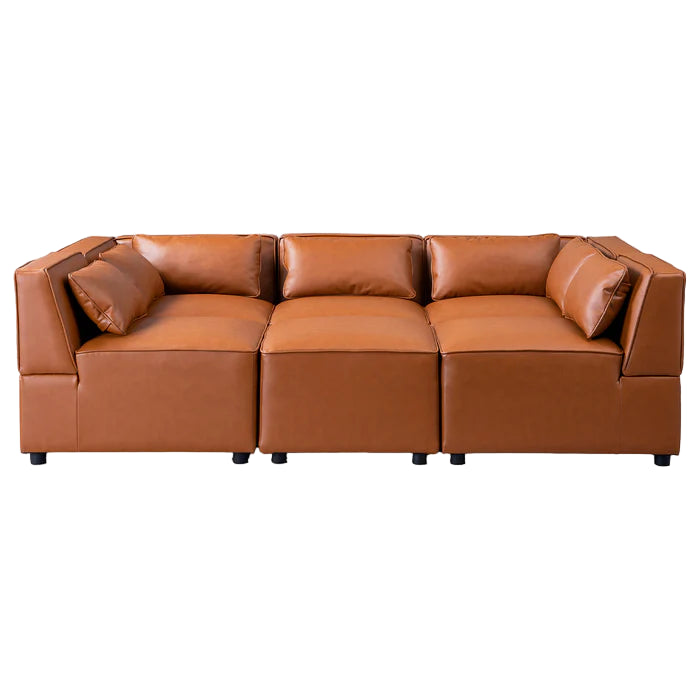 Brown leather sectional sofa on a white background