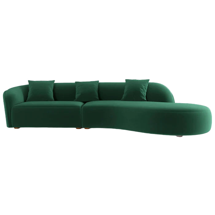 Green sofa with three cushions on a white background
