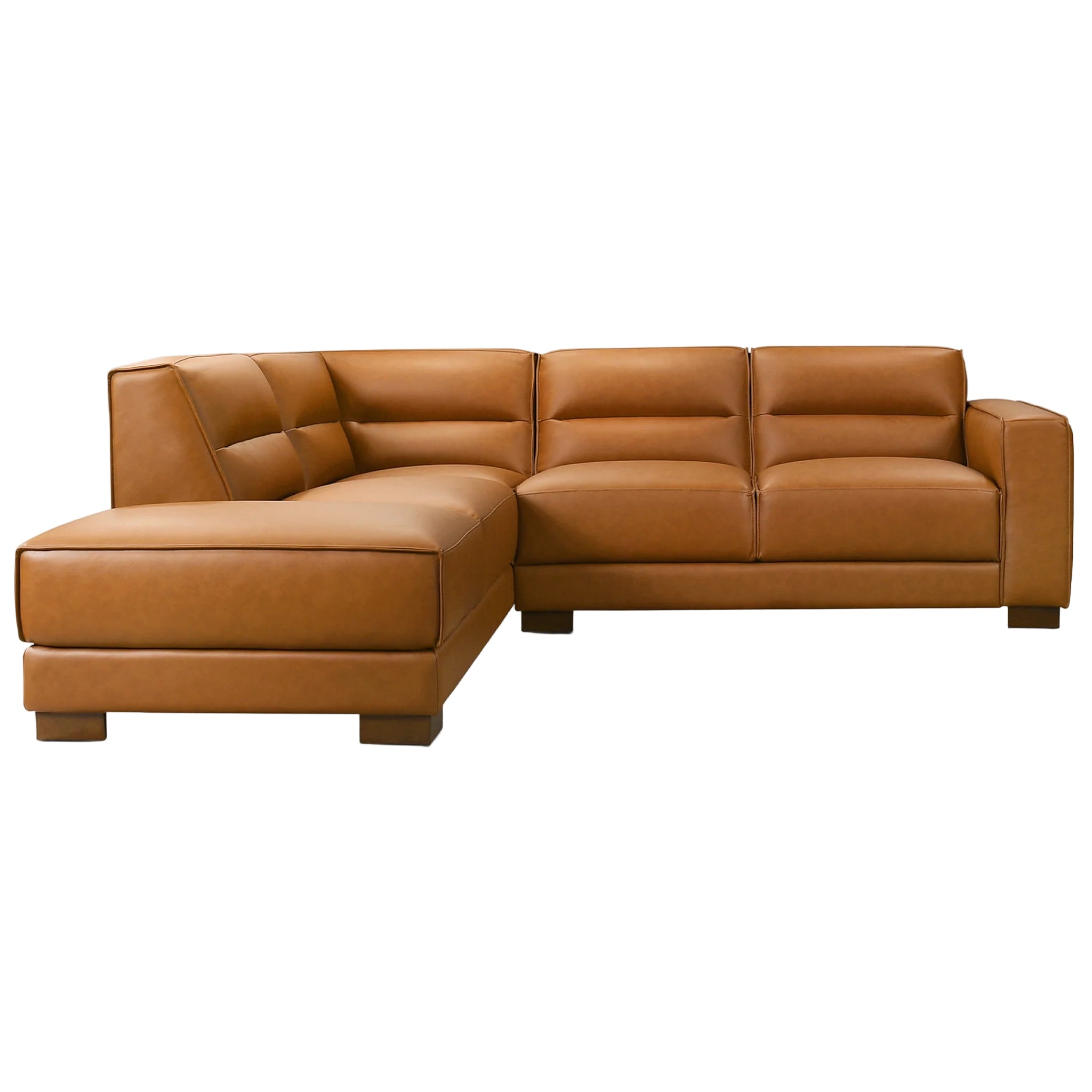 Brown leather sectional sofa on a white background