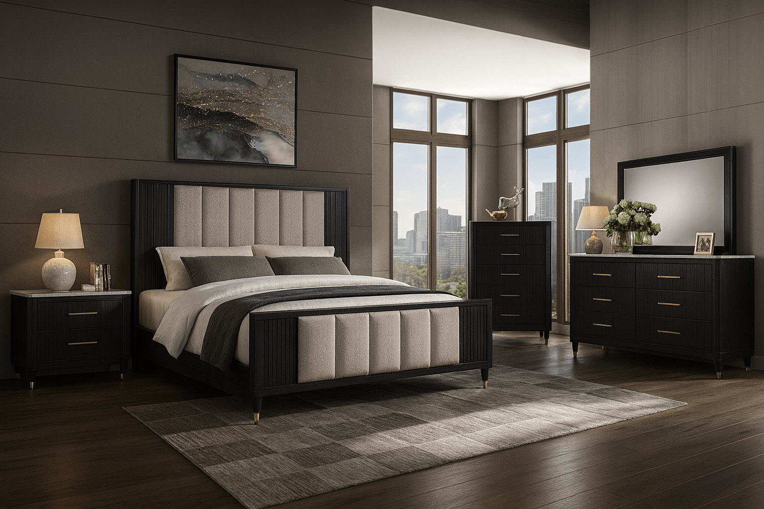 Kara 5-Pc Bedroom Set Queen / Black Bedroom Set Berch Furniture