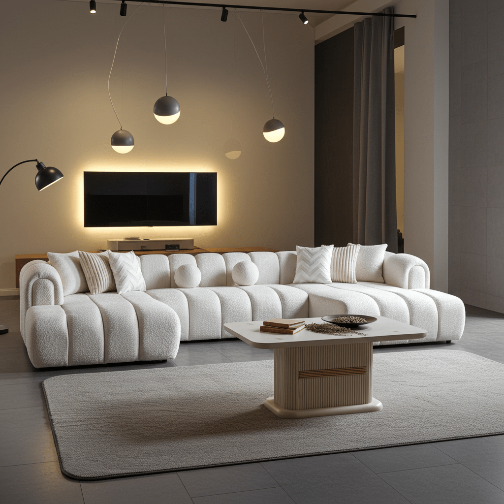 Liz Boucle Sectional Ivory / Double Chaise Sectional Berch Furniture