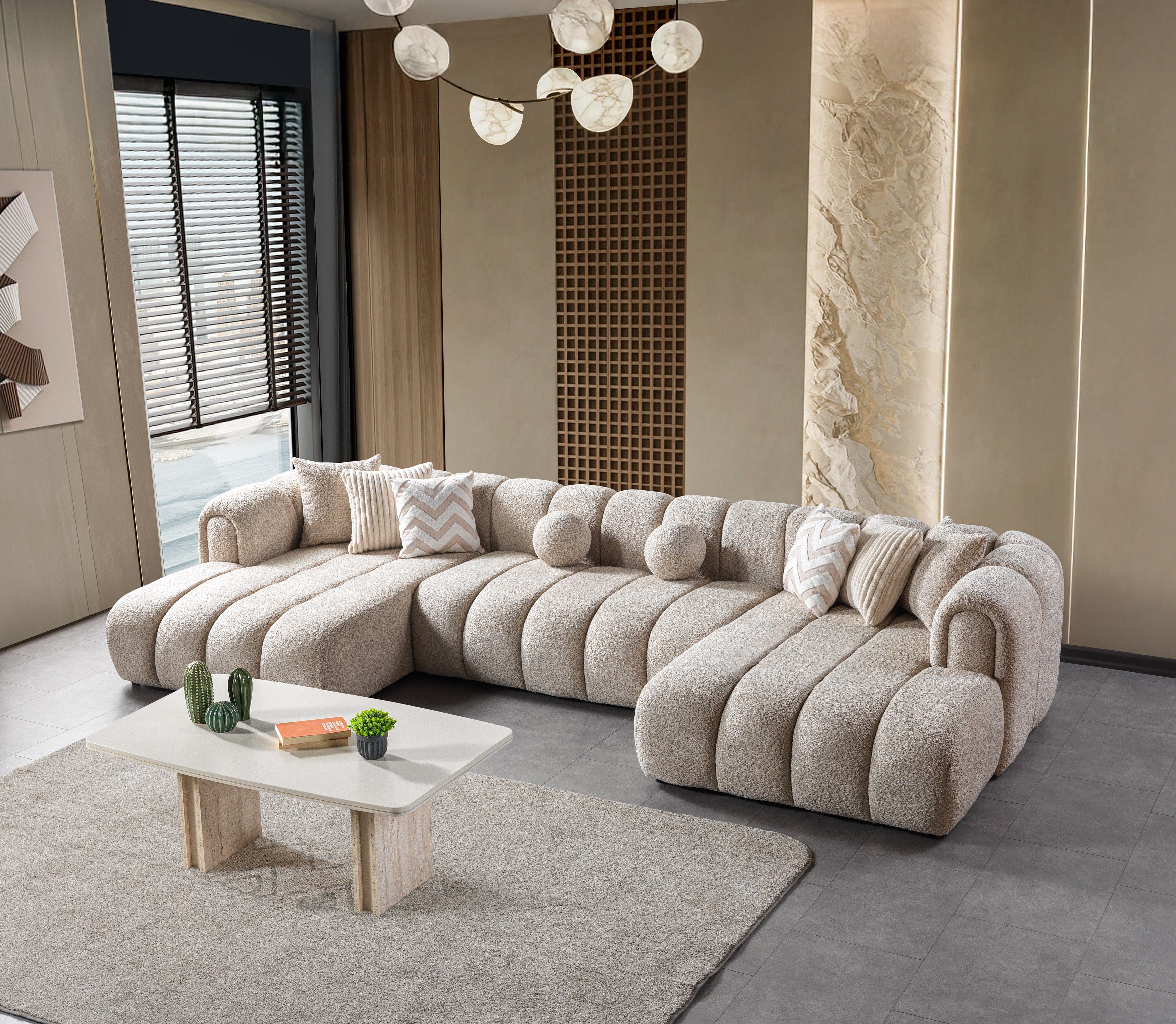 Liz Boucle Sectional Sand / Double Chaise Sectional Berch Furniture