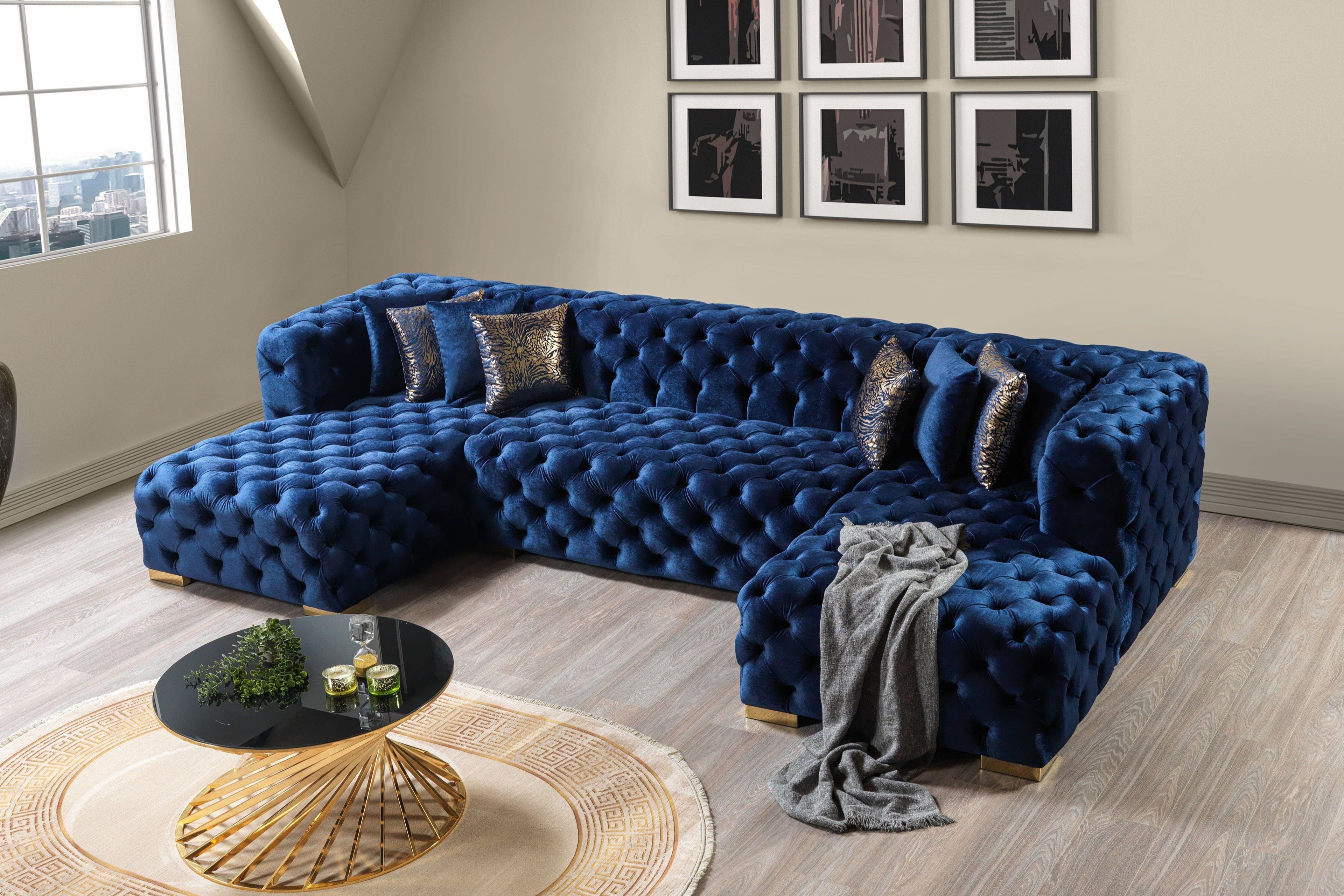 Neva Velvet Double Chaise Sectional Sectional Berch Furniture