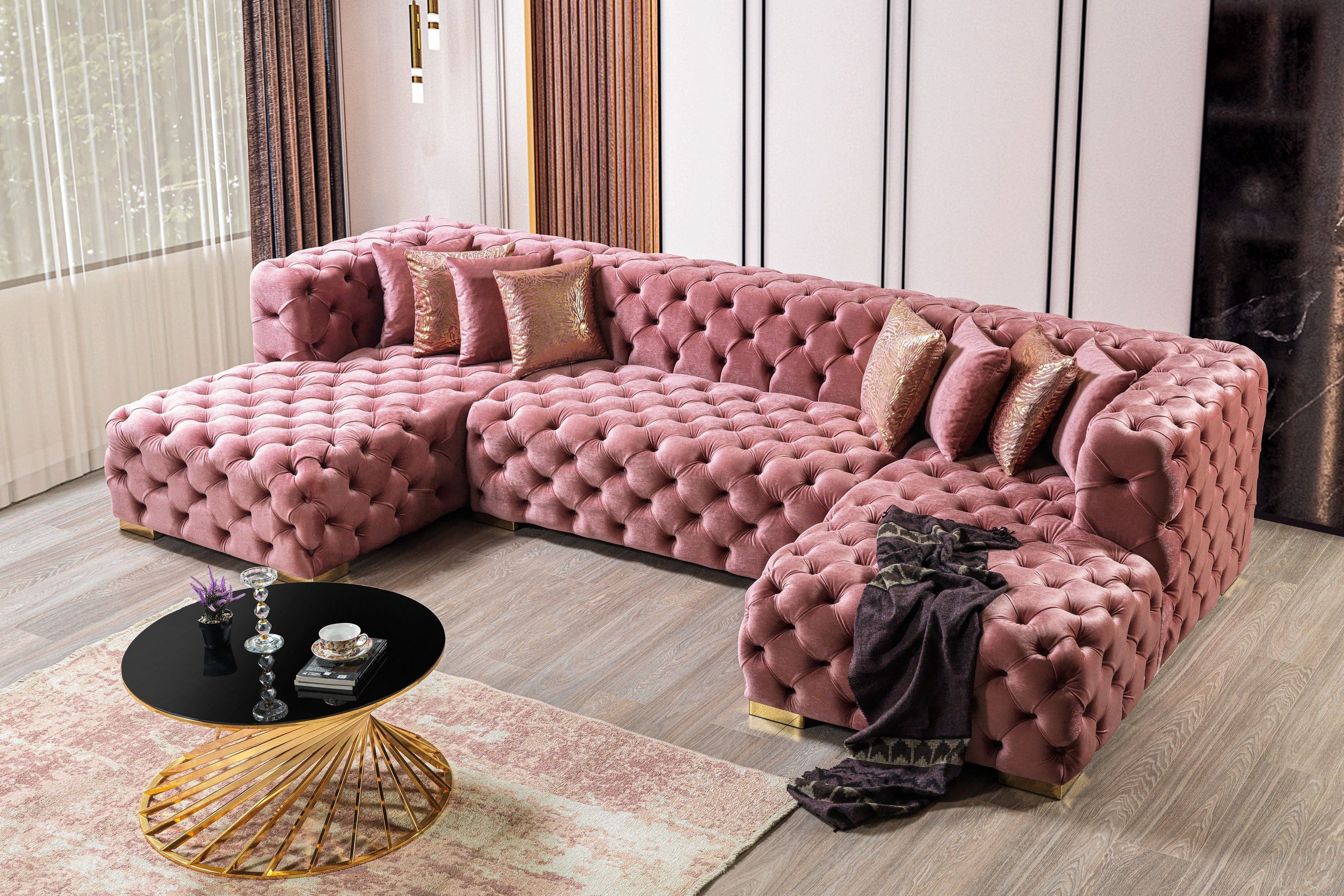 Neva Velvet Double Chaise Sectional Sectional Berch Furniture