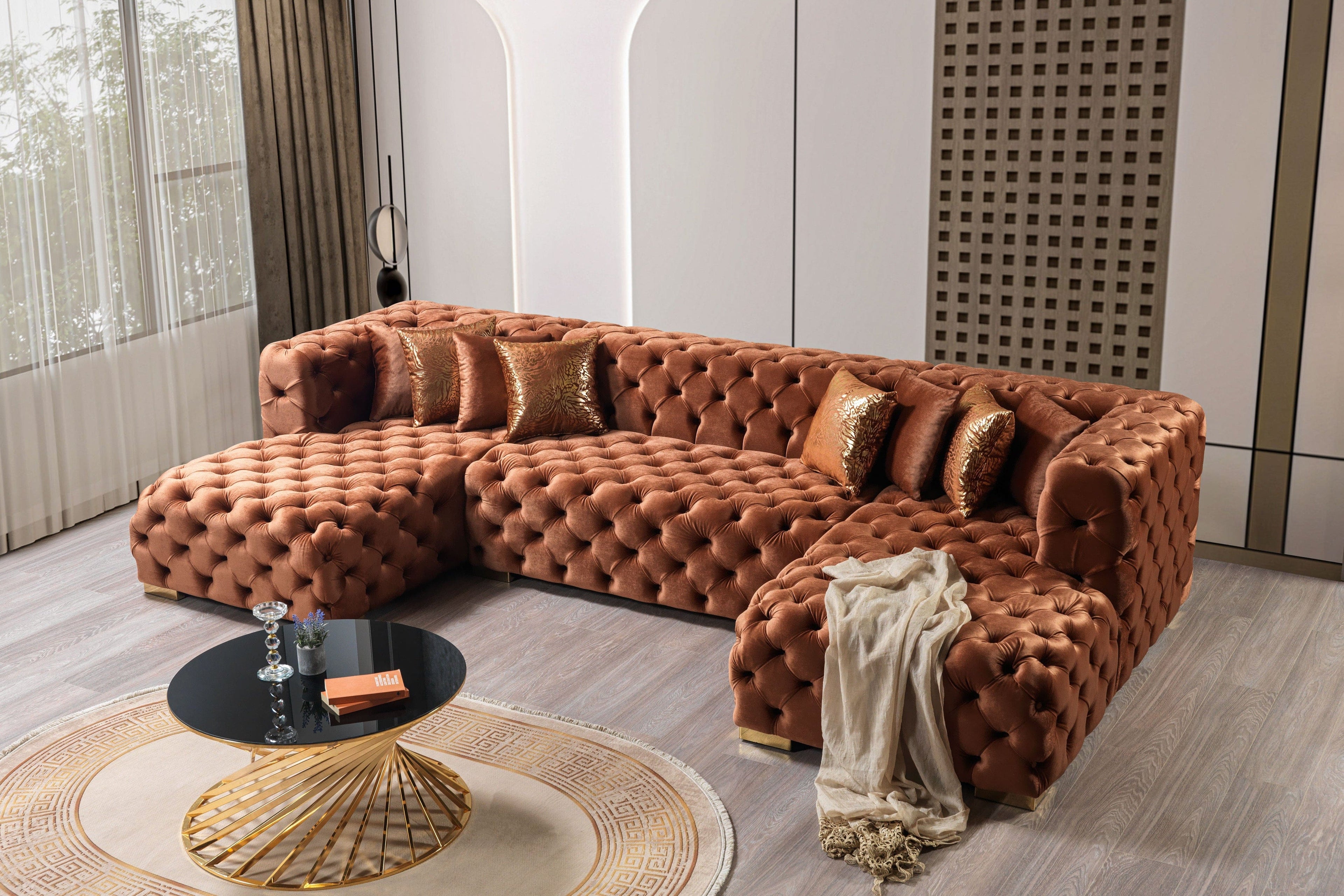 Neva Velvet Double Chaise Sectional Sectional Berch Furniture