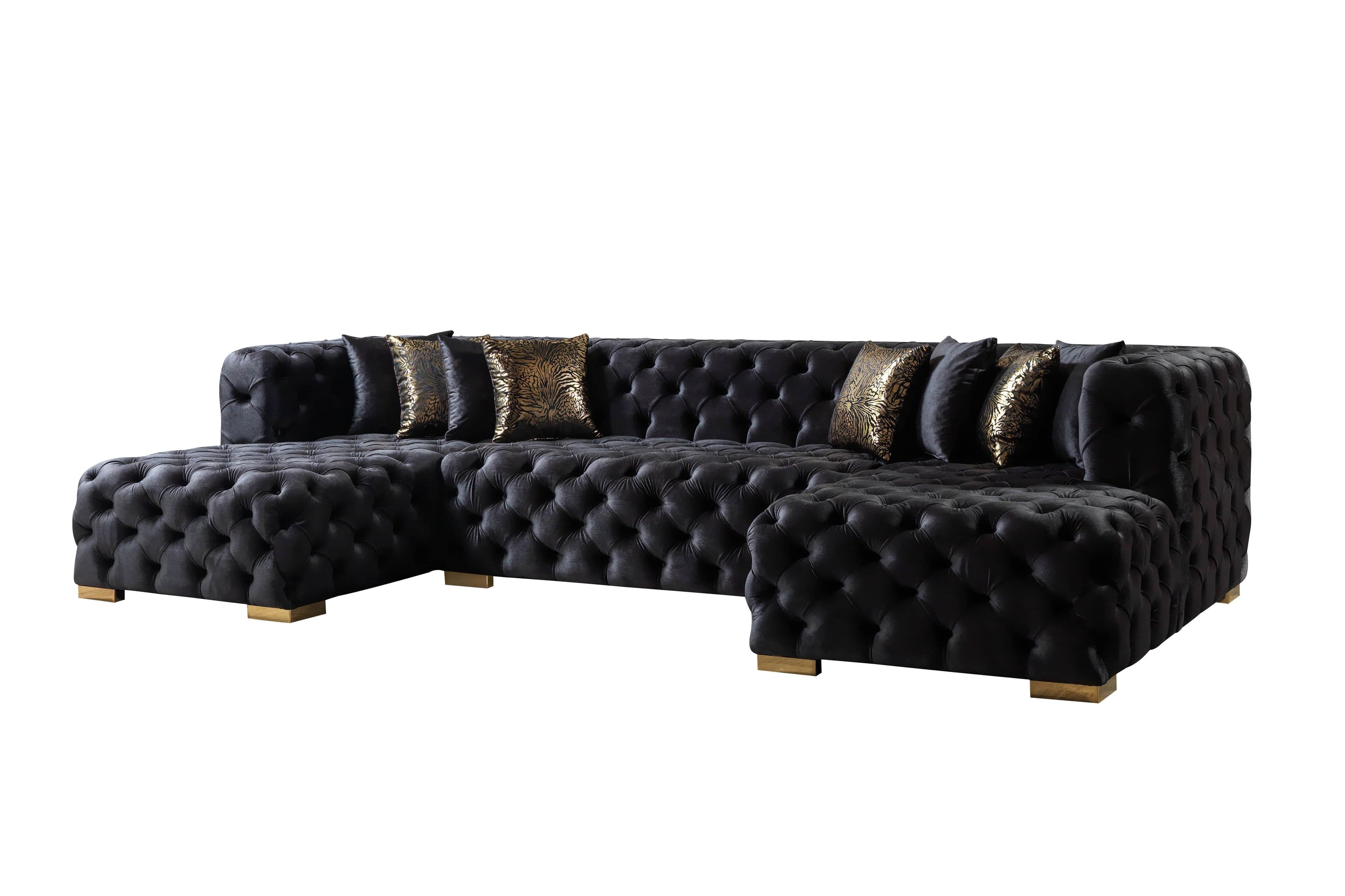 Neva Velvet Double Chaise Sectional Black Sectional Berch Furniture