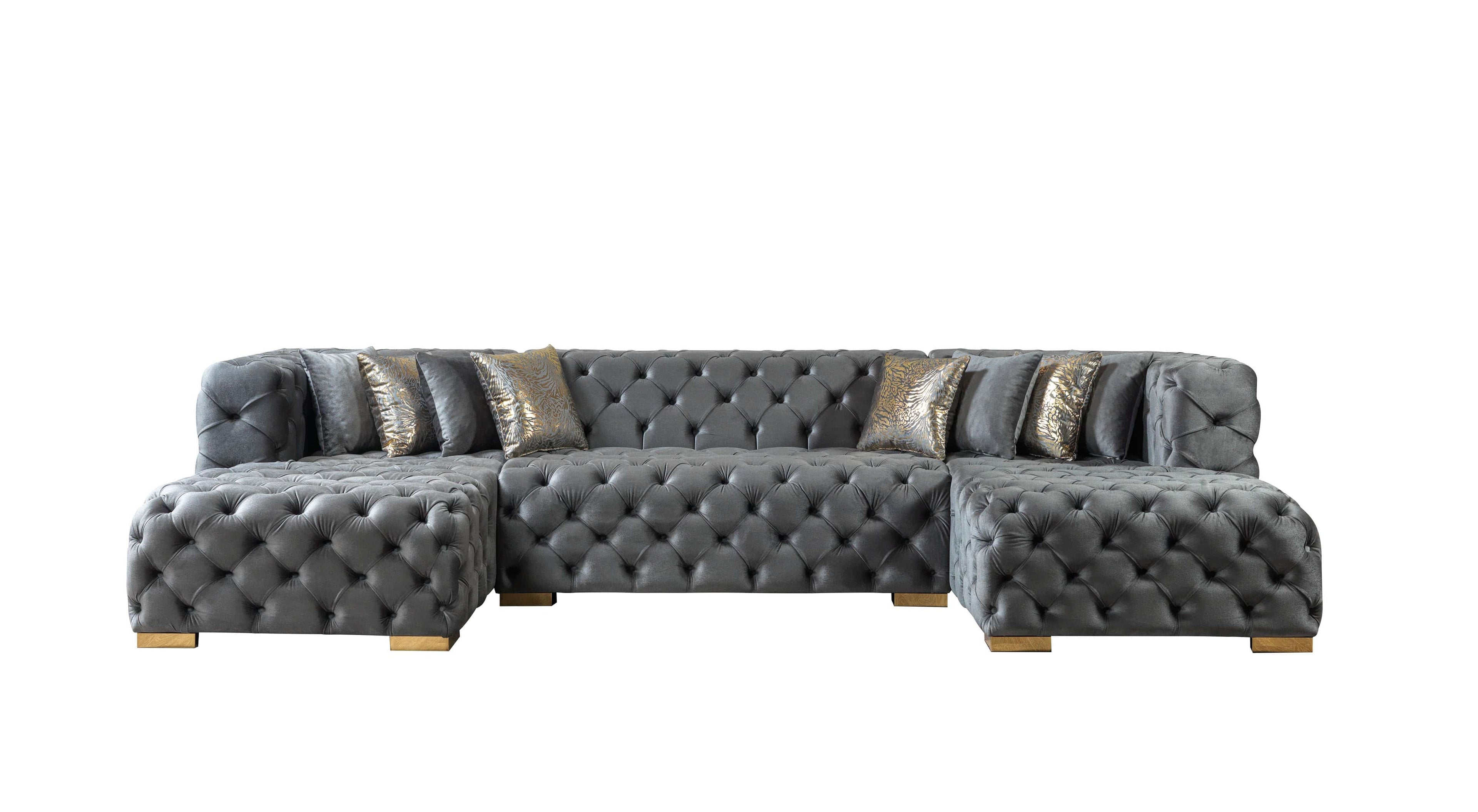Neva Velvet Double Chaise Sectional Gray Sectional Berch Furniture
