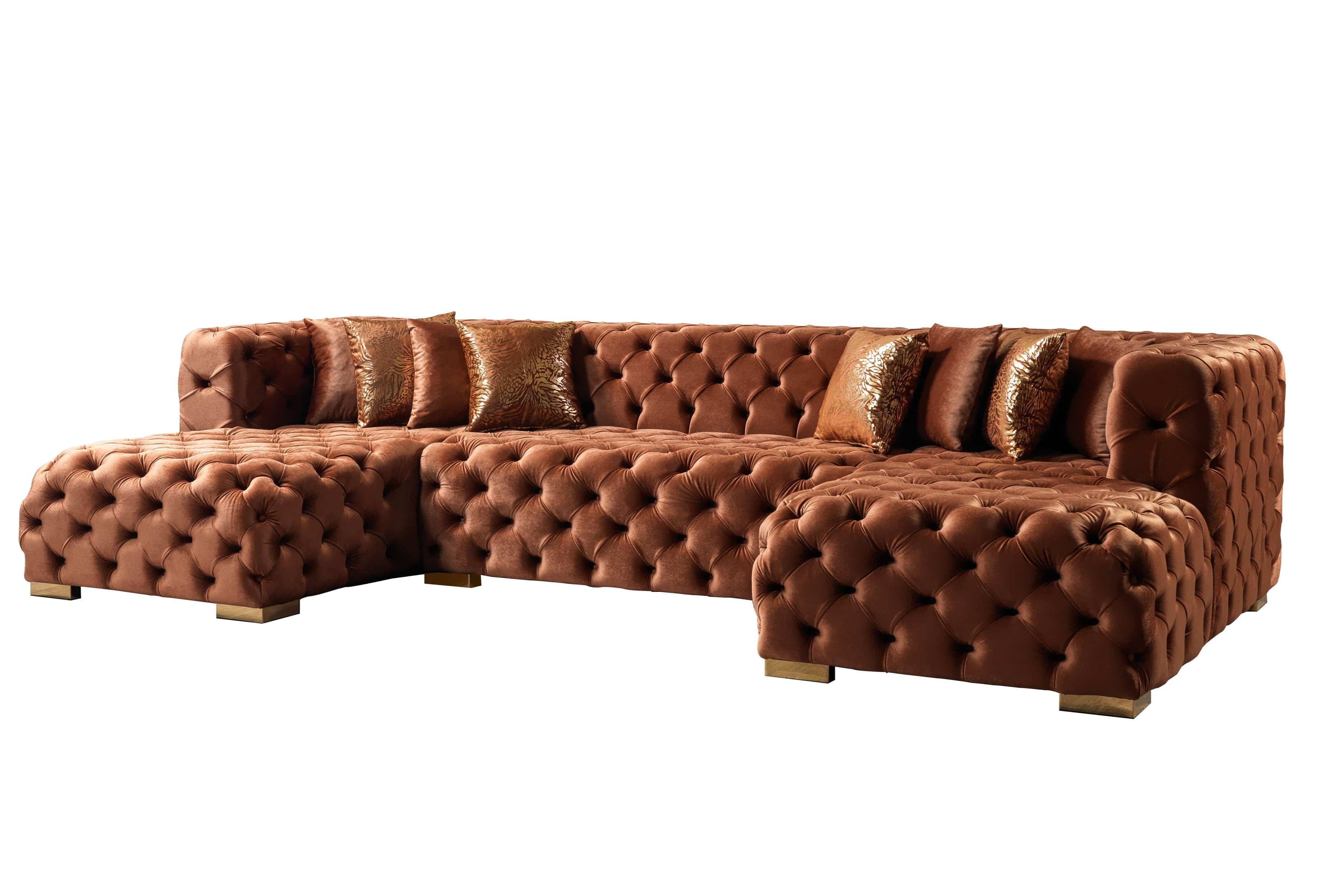 Neva Velvet Double Chaise Sectional Orange Sectional Berch Furniture