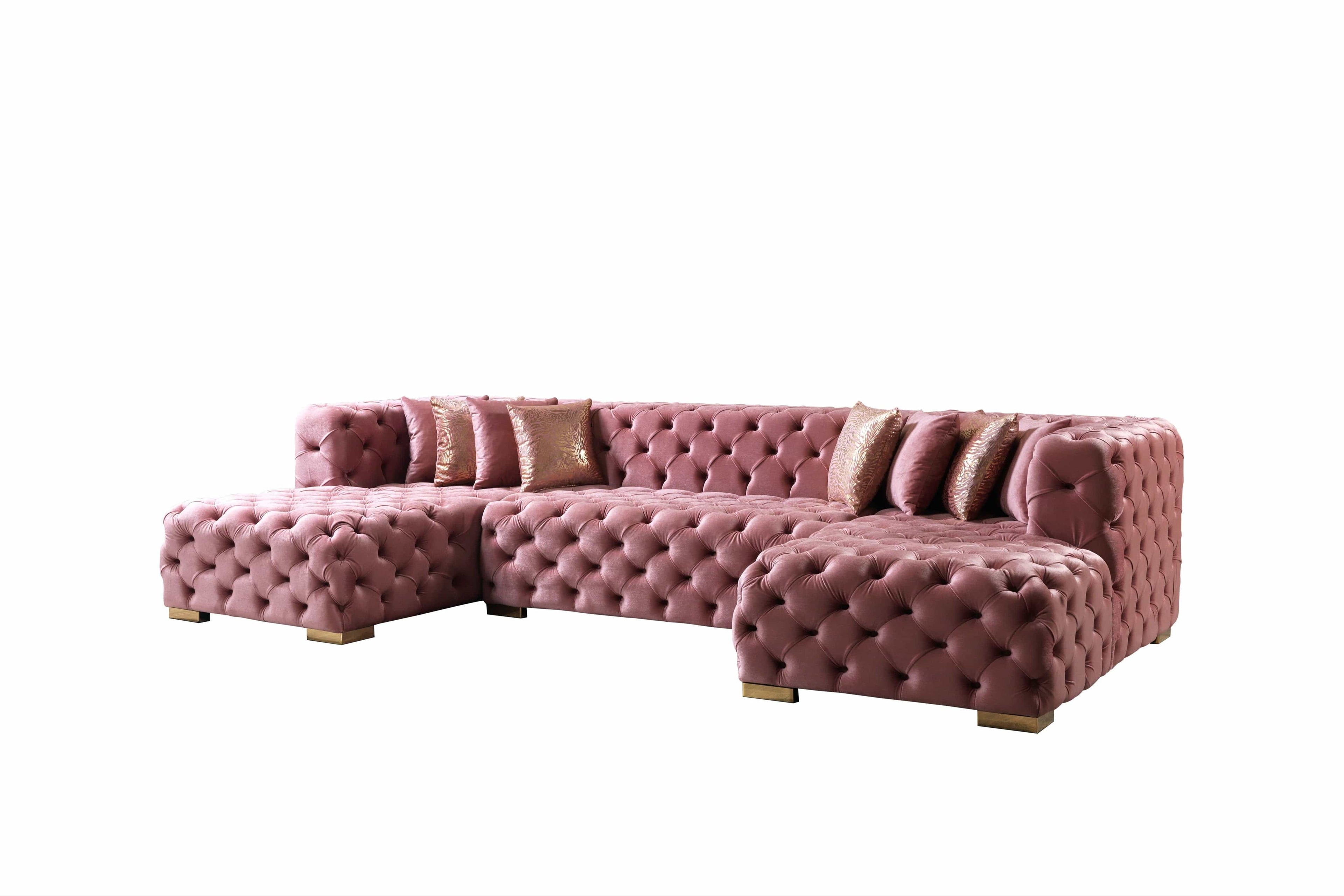 Neva Velvet Double Chaise Sectional Pink Sectional Berch Furniture