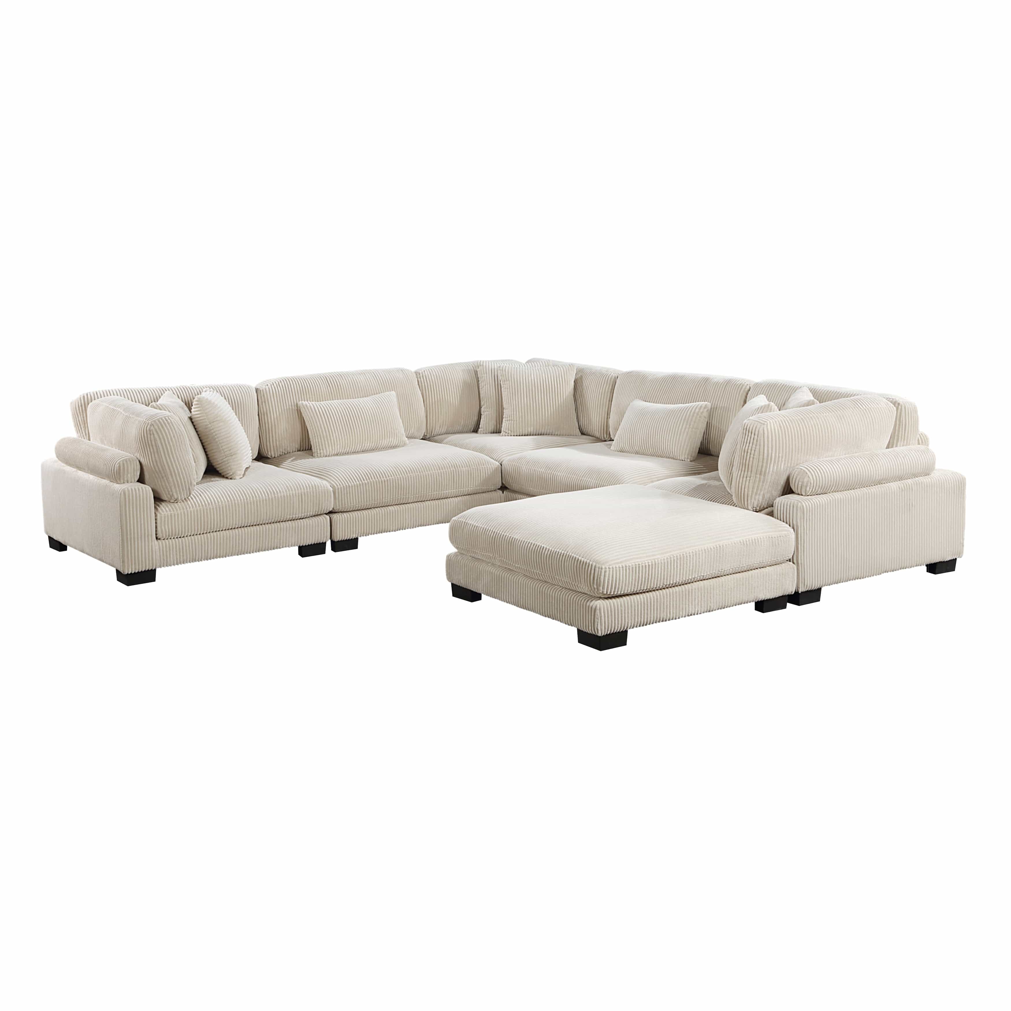 Travers 6-Piece Corduroy Modular Sectional Couch – Oversized 135 Inches Cream Fabric L-Shaped Sofa w/ Armless Chair Beige Sectional Berch Furniture