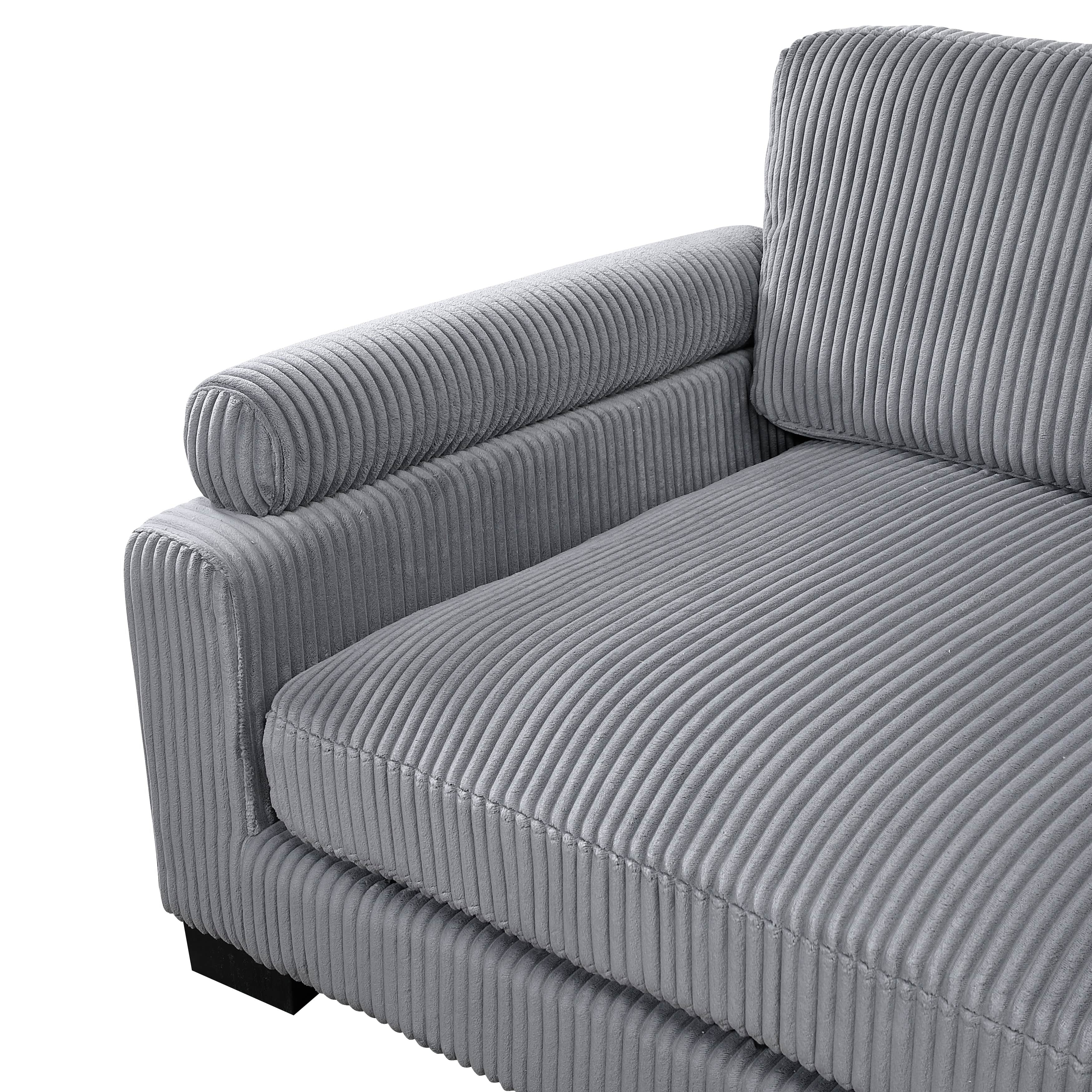 Travers 6-Piece Corduroy Modular Sectional Couch – Oversized 135 Inches Cream Fabric L-Shaped Sofa w/ Armless Chair Sectional Berch Furniture