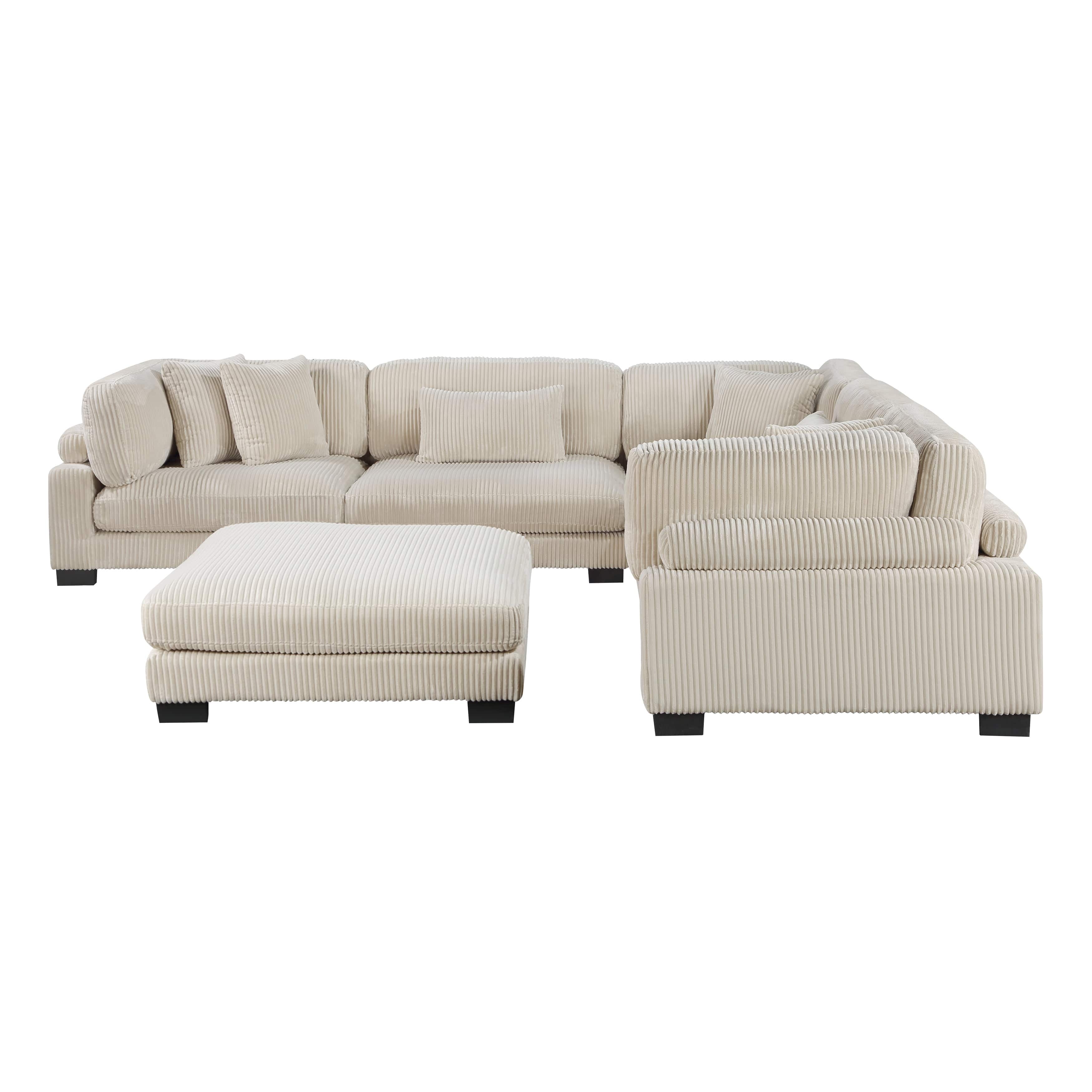 Travers 6-Piece Corduroy Modular Sectional Couch – Oversized 135 Inches Cream Fabric L-Shaped Sofa w/ Armless Chair Sectional Berch Furniture