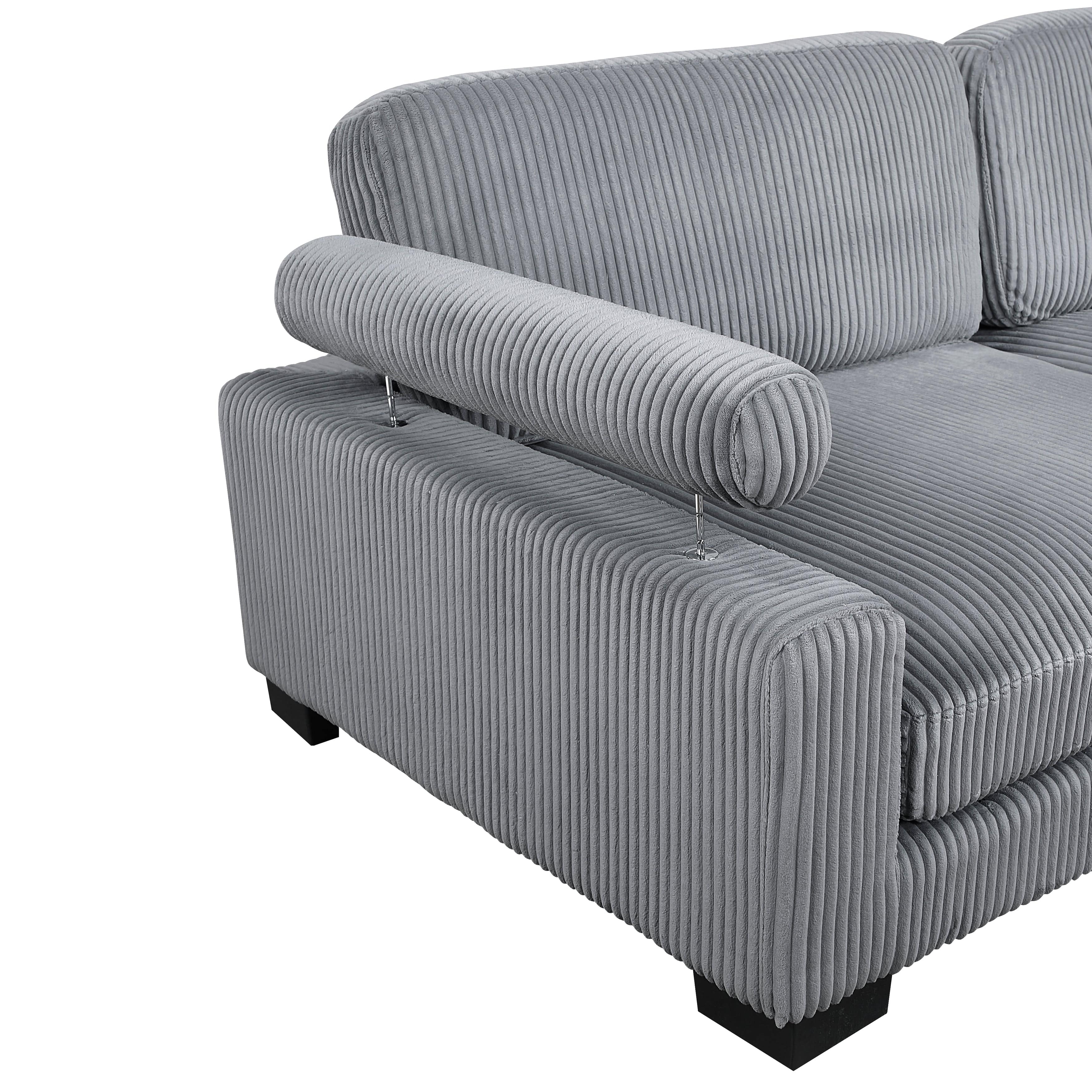 Travers 6-Piece Corduroy Modular Sectional Couch – Oversized 135 Inches Cream Fabric L-Shaped Sofa w/ Armless Chair Sectional Berch Furniture
