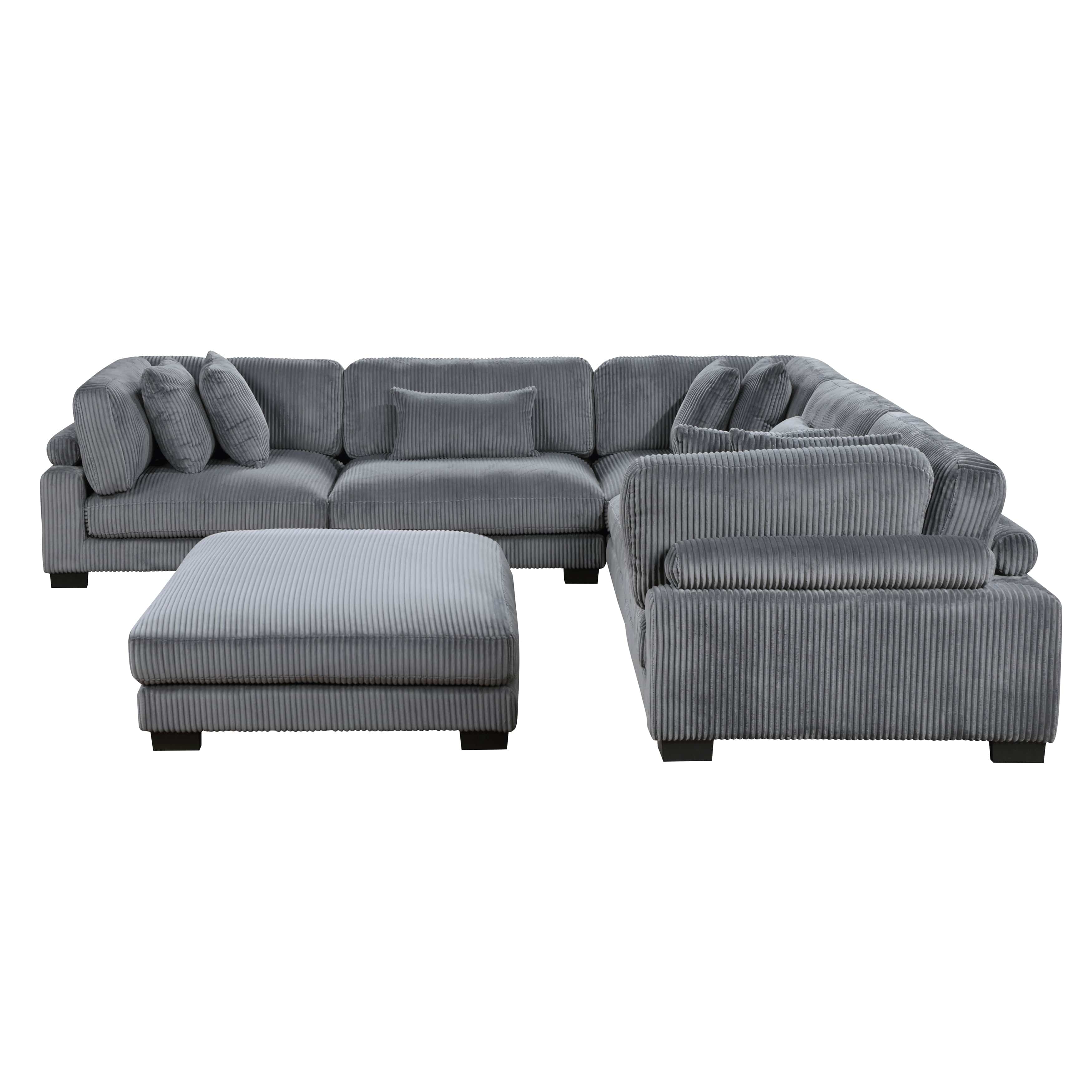 Travers 6-Piece Corduroy Modular Sectional Couch – Oversized 135 Inches Cream Fabric L-Shaped Sofa w/ Armless Chair Sectional Berch Furniture