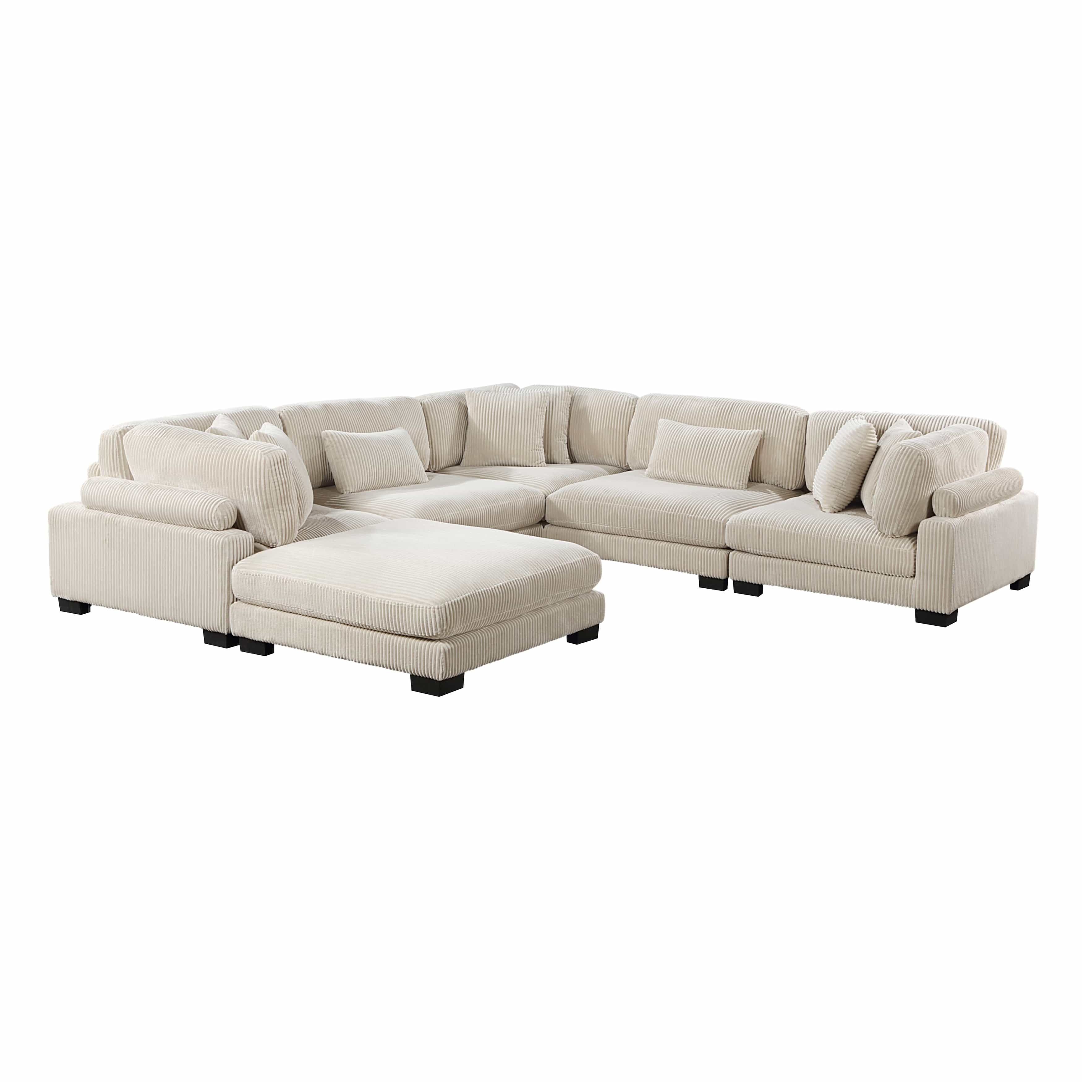 Travers 6-Piece Corduroy Modular Sectional Couch – Oversized 135 Inches Cream Fabric L-Shaped Sofa w/ Armless Chair Sectional Berch Furniture