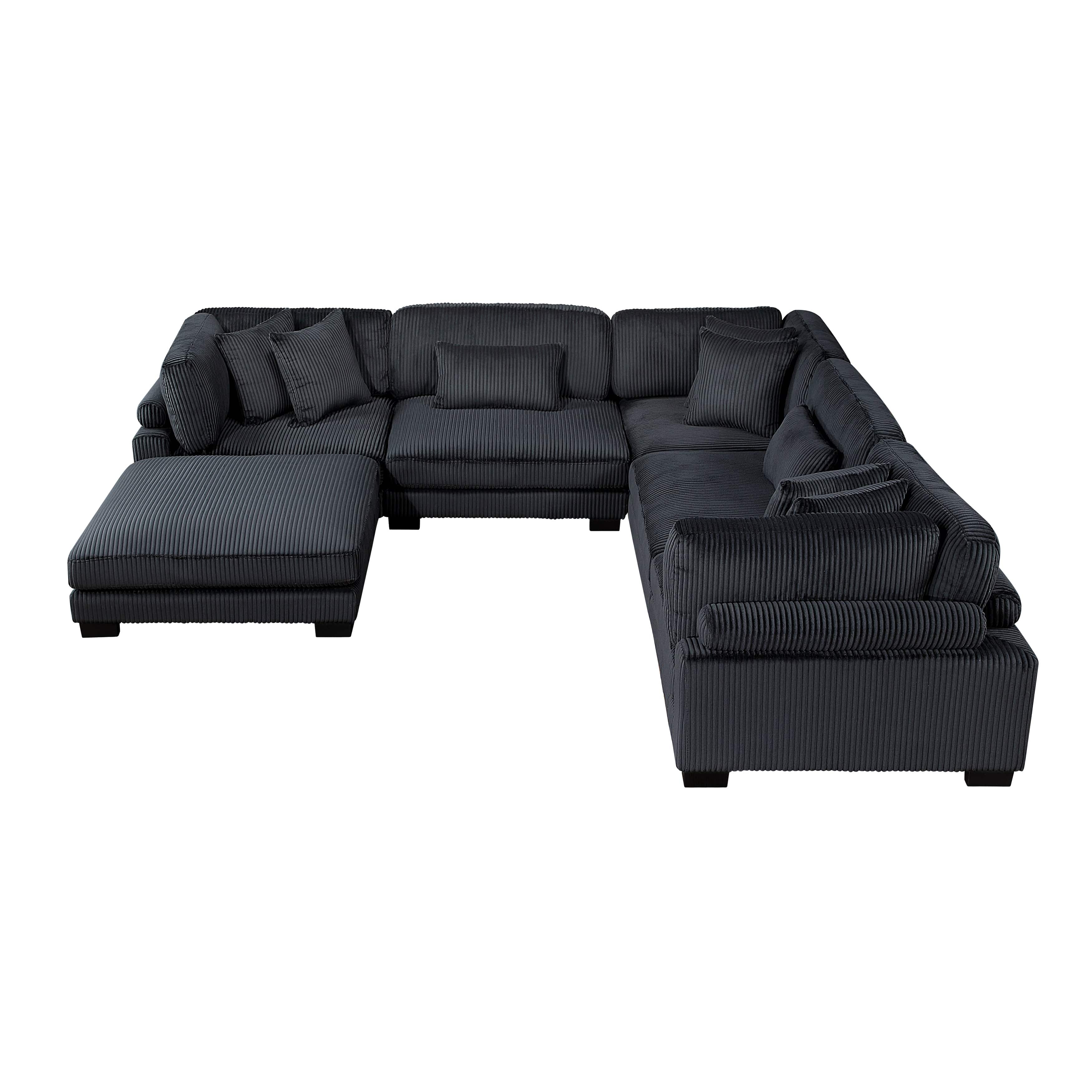 Travers 6-Piece Corduroy Modular Sectional Couch – Oversized 135 Inches Cream Fabric L-Shaped Sofa w/ Armless Chair Black Sectional Berch Furniture