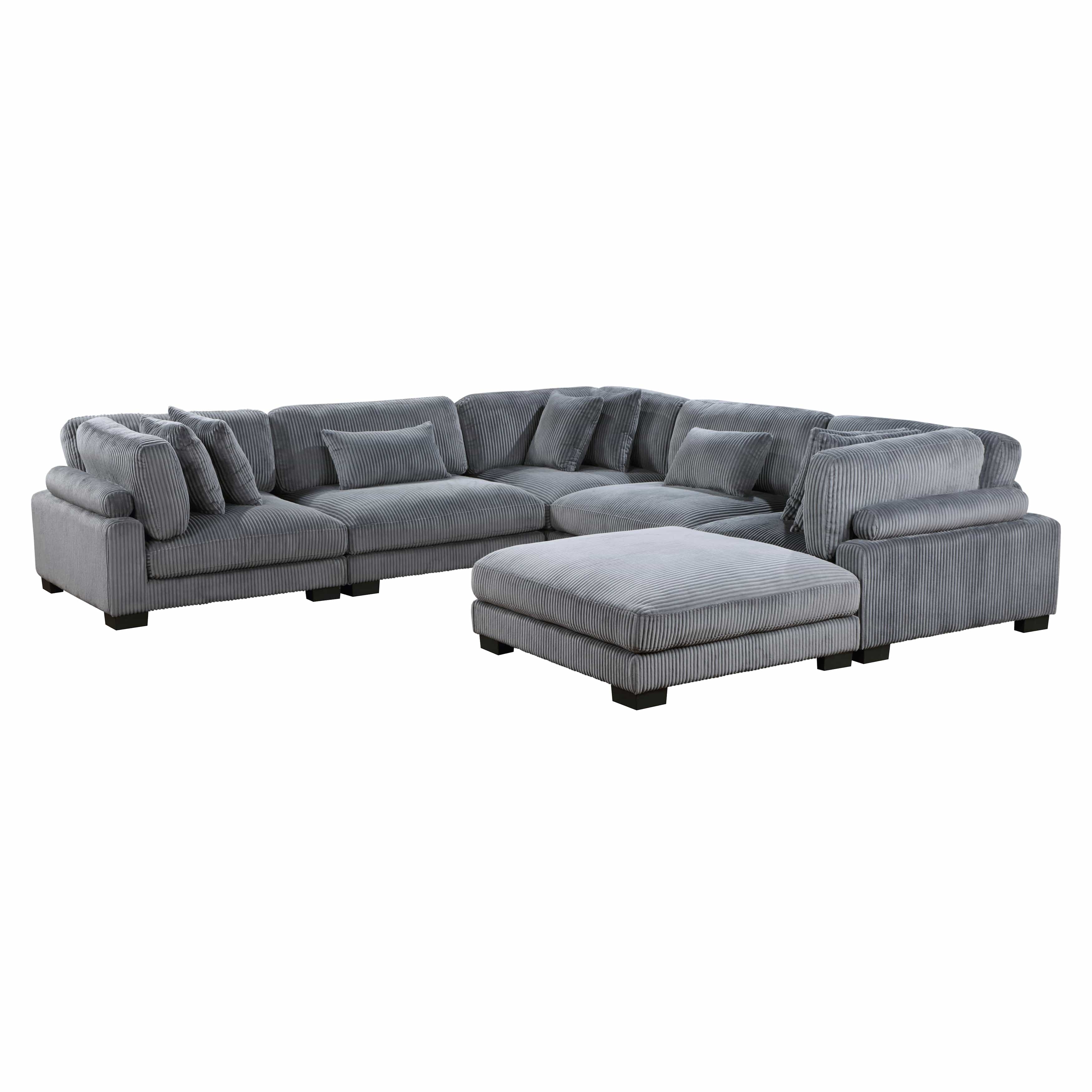 Travers 6-Piece Corduroy Modular Sectional Couch – Oversized 135 Inches Cream Fabric L-Shaped Sofa w/ Armless Chair Gray Sectional Berch Furniture