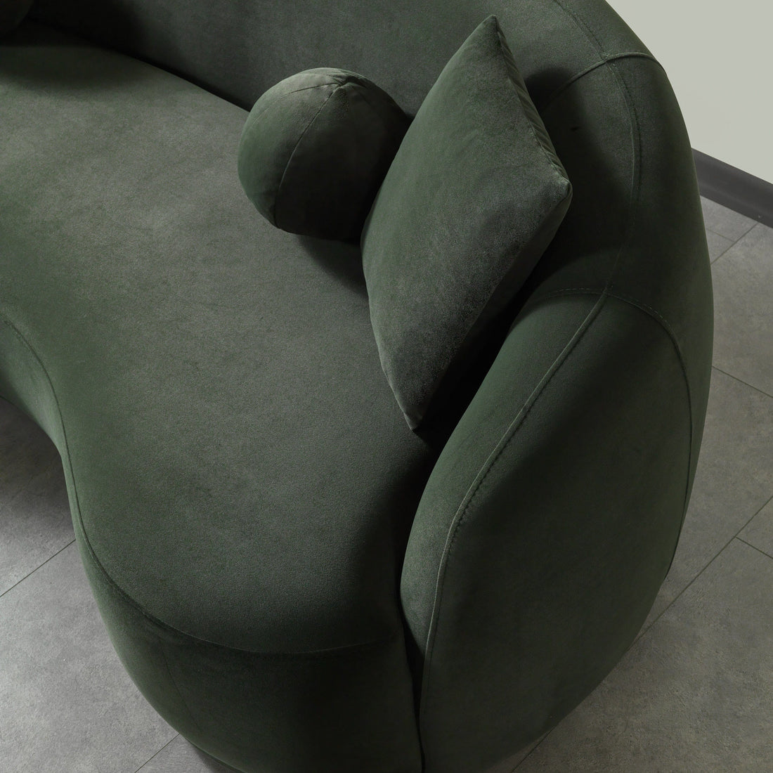 Green curved velvet sofa bonita collection 