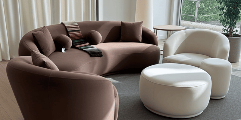 sofas living room modern velvet curved boucle leather mid century chic solid wood 