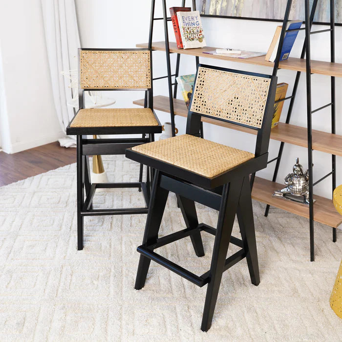 accent furniture rattan black solid wood stools 
