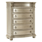 Decorative chest of drawers with ornate details on a white background