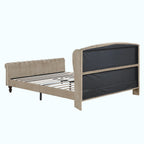 A twin-size bed frame with a light beige tufted velvet headboard and matching footboard, featuring a black upholstered backrest panel on the right side, shown on a plain white background.