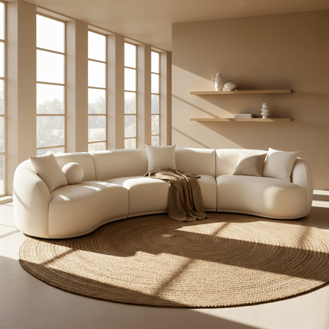 Boucle Sectional Ivory 3-Piece