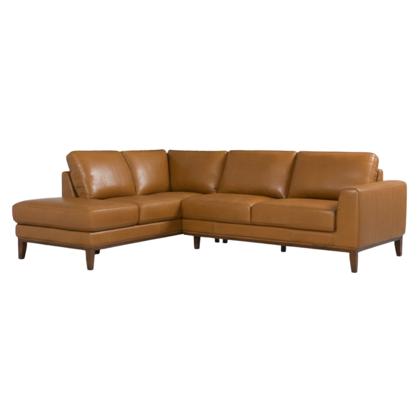 Benson Leather Sectional, Top-Grain Mid Century Modern L-Shaped Sofa 99"