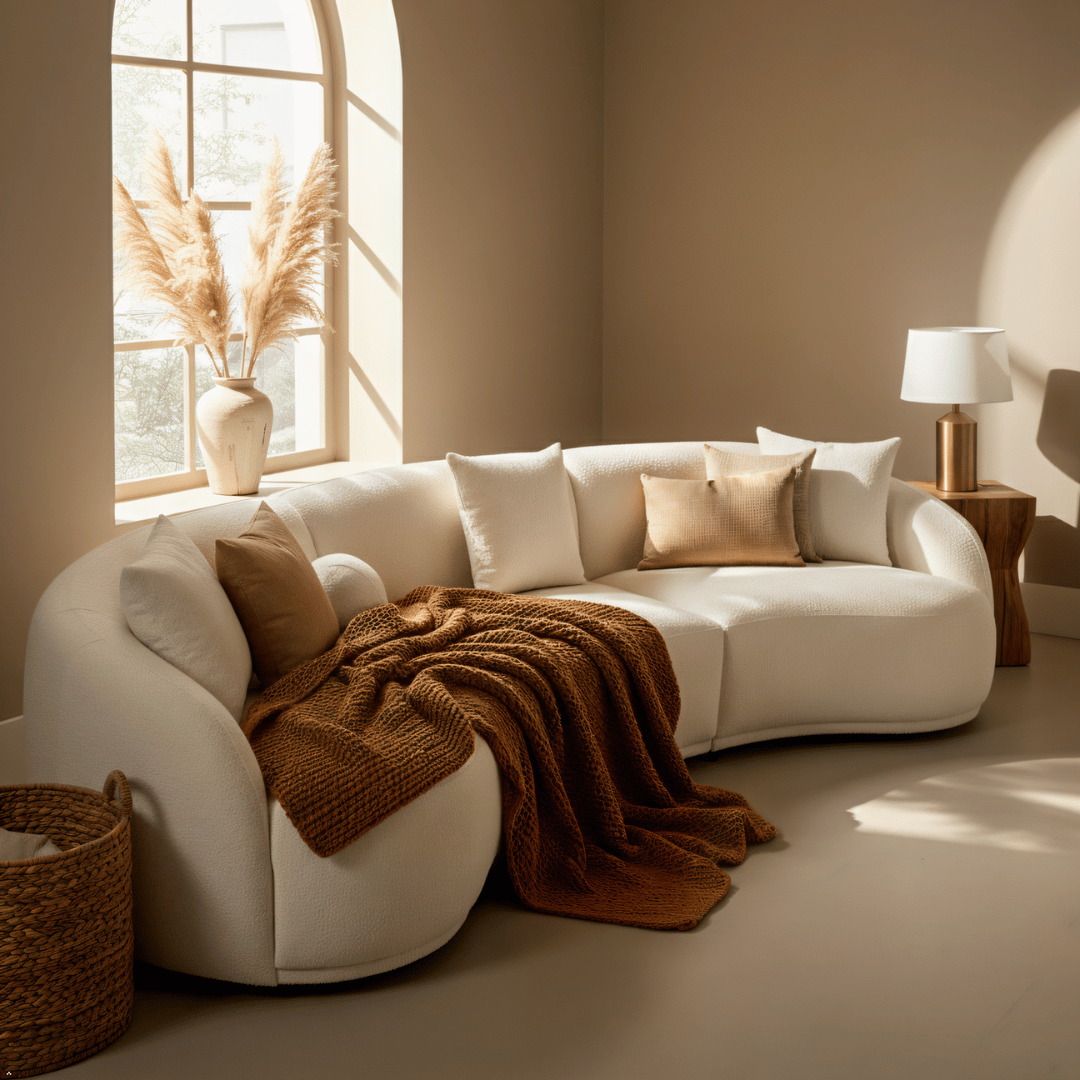 Boucle Sectional Ivory 3-Piece