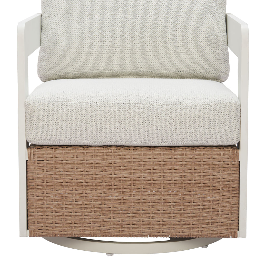 Modern Outdoor Sofa — White Aluminum Frame & Rattan Weave Patio Furniture