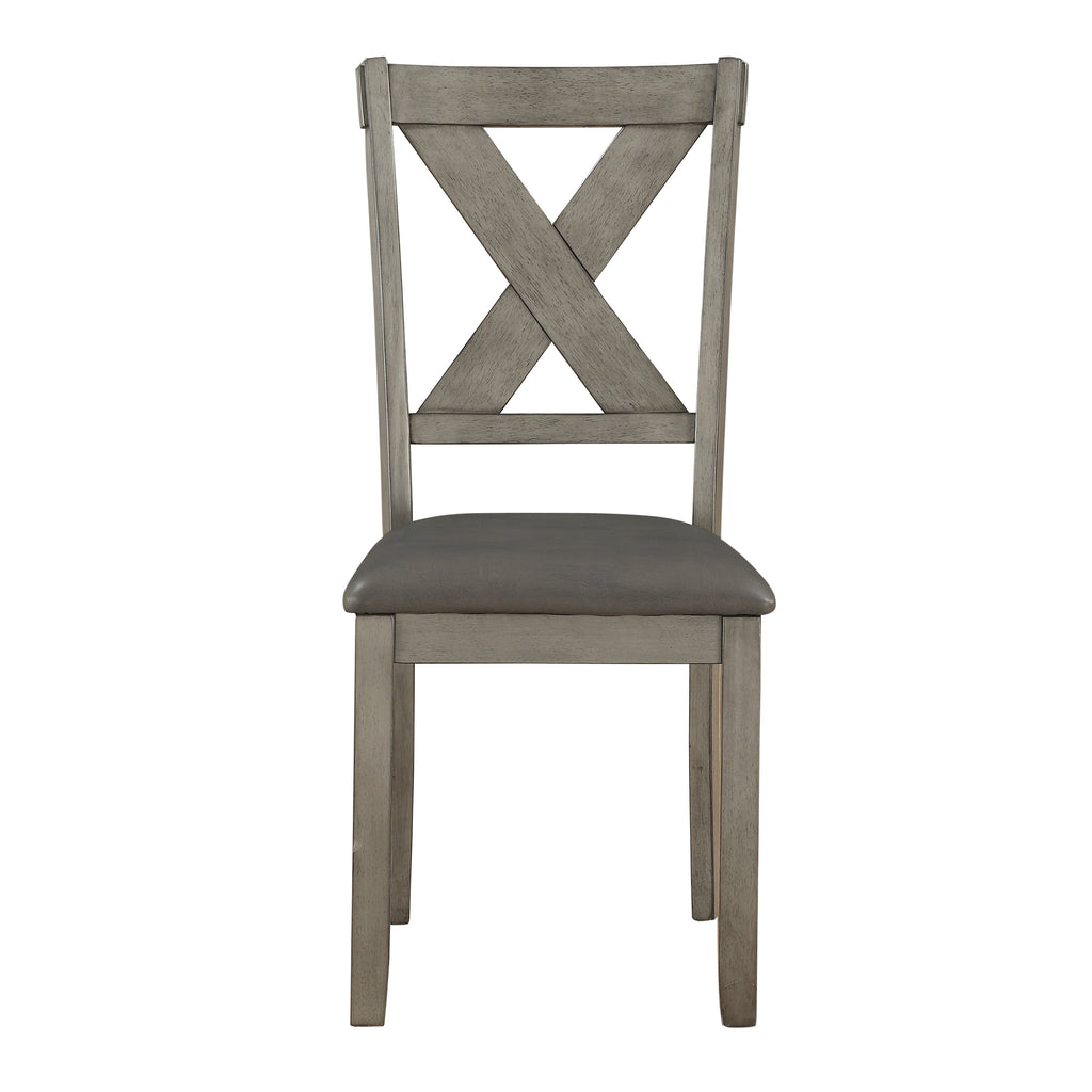Gray wooden chair with a cushioned seat on a white background