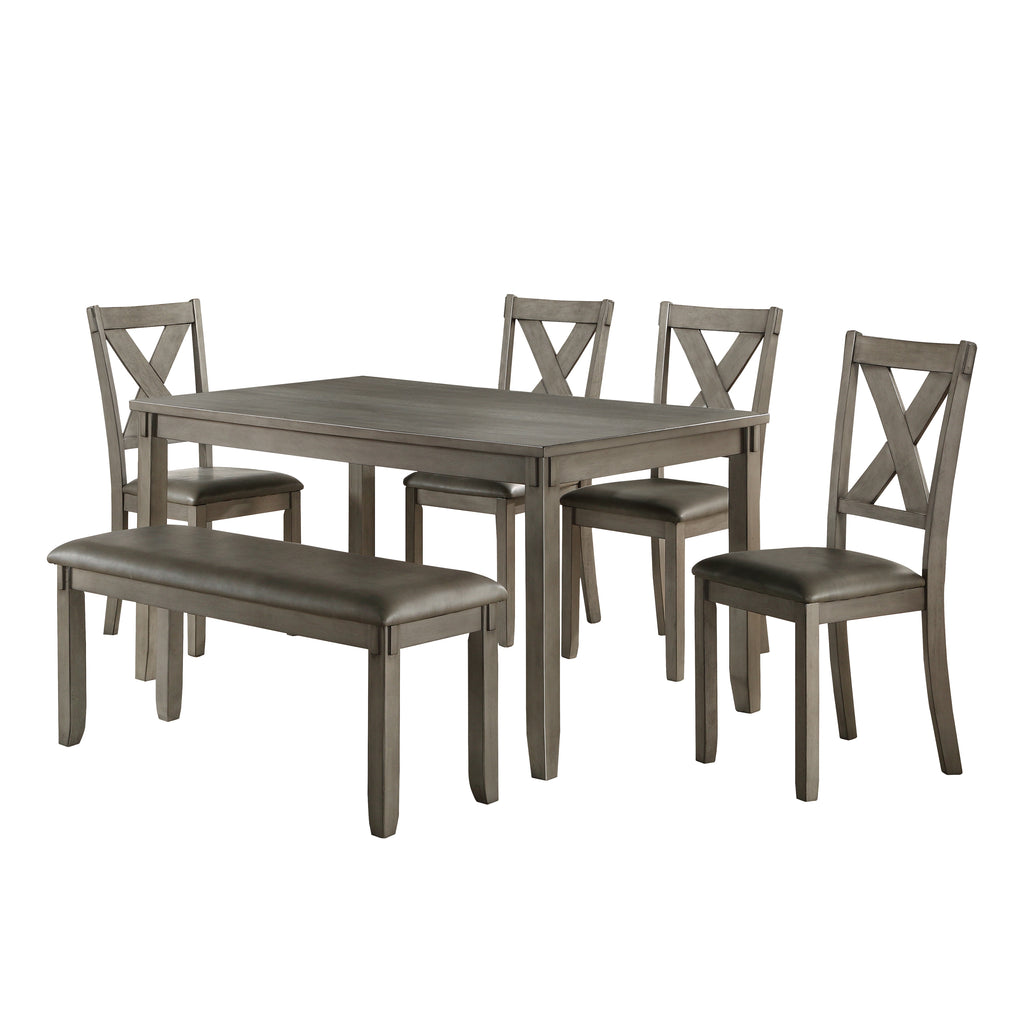 Dining set with table and four chairs a bench on a white background