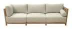 Beige sofa with wooden frame on a white background