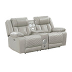 Gray recliner sofa with power functions on a white background