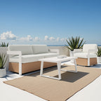 Modern Outdoor Sofa — White Aluminum Frame & Rattan Weave Patio Furniture