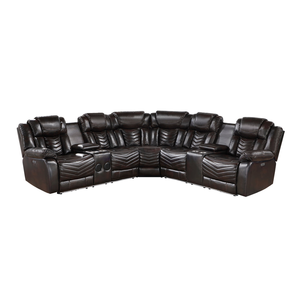 Brown leather sectional sofa on a white background