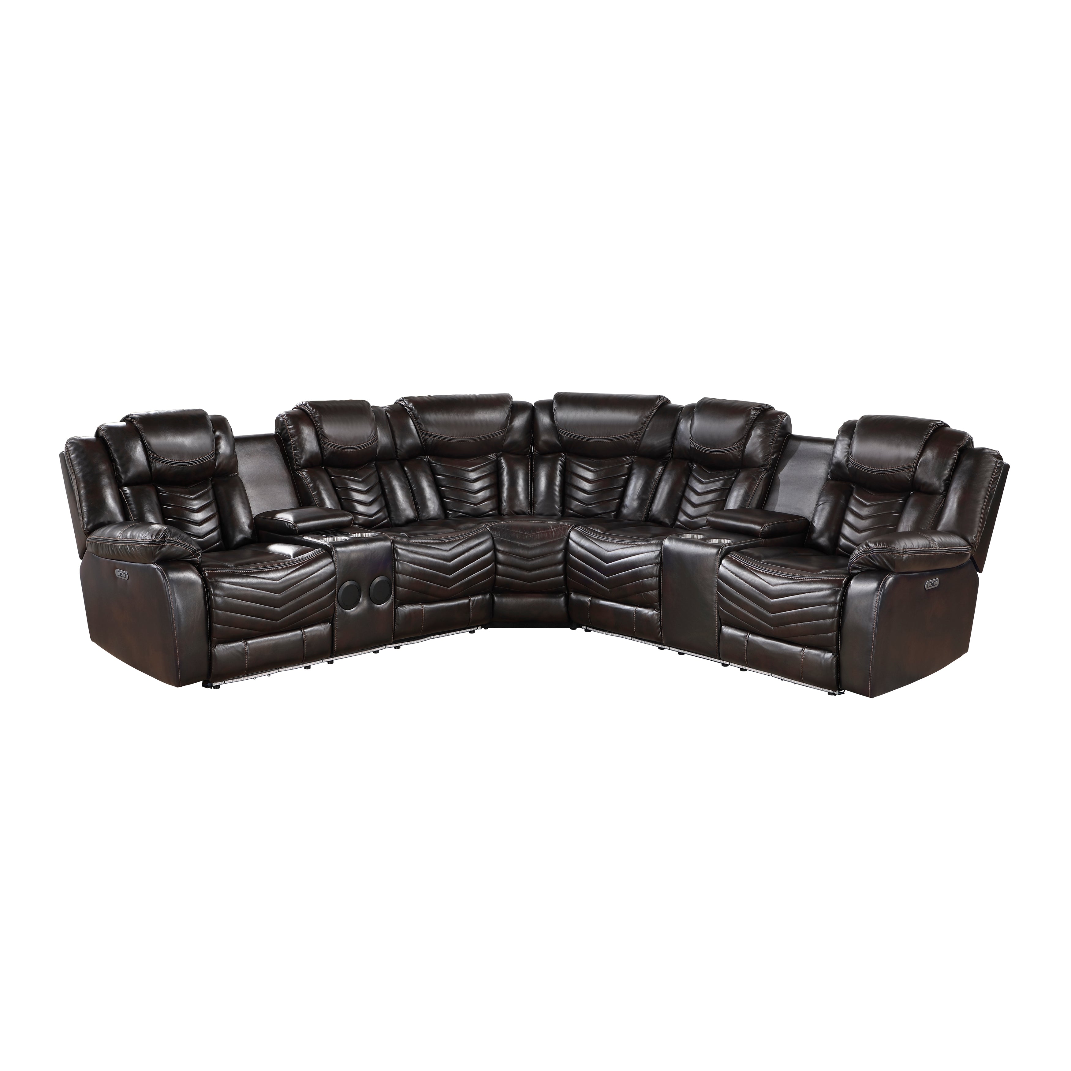 Brown leather sectional sofa on a white background