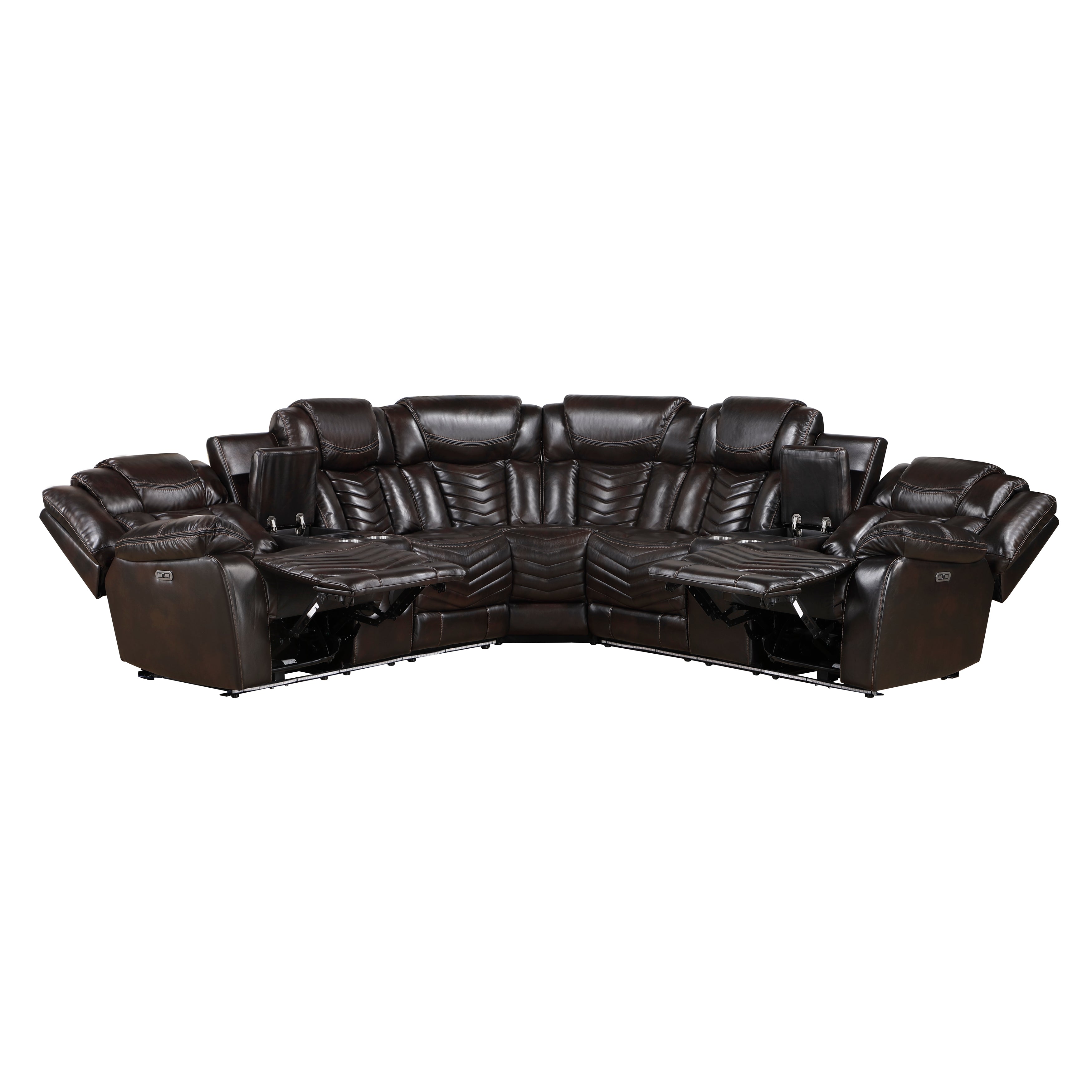 Black leather sectional sofa on a white background