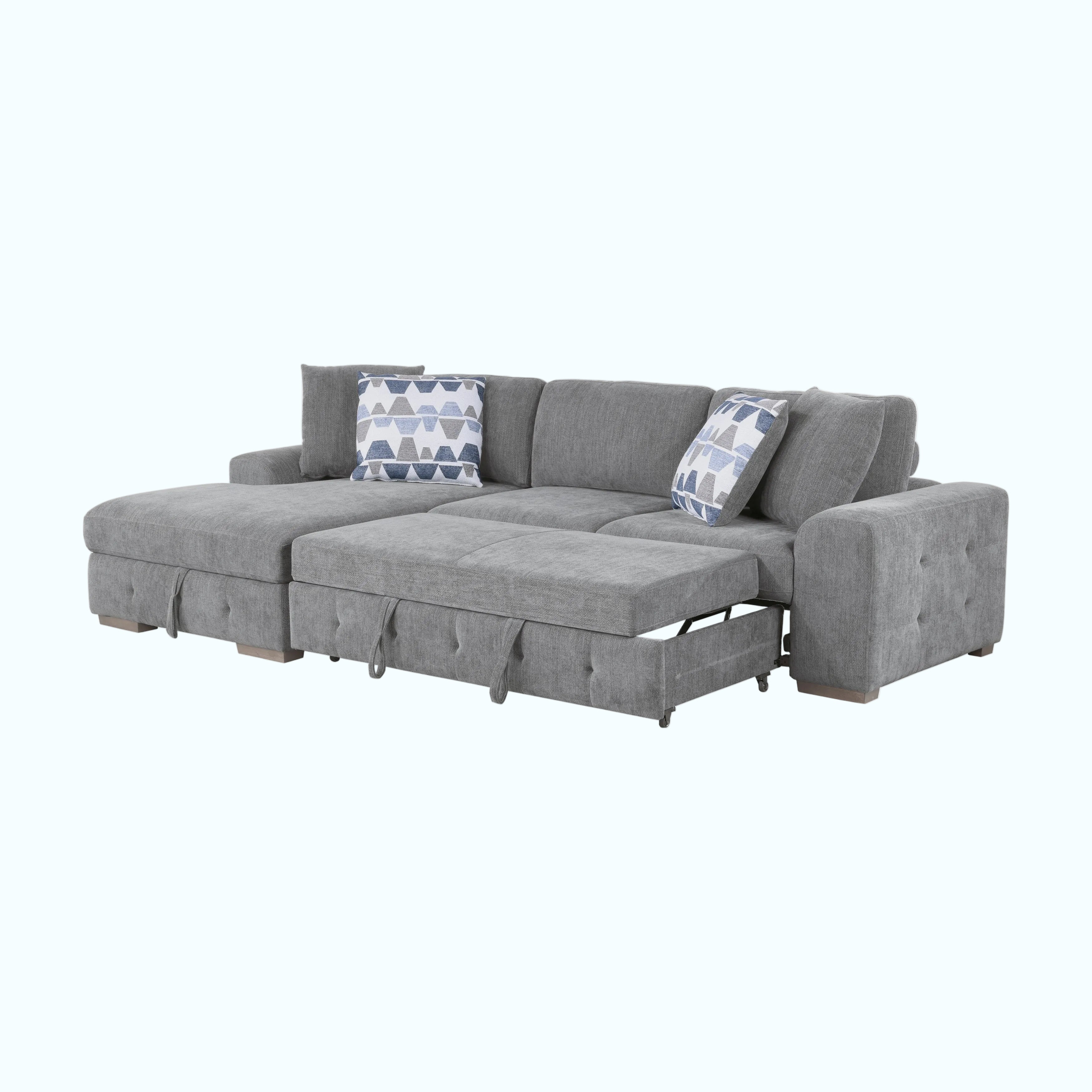 Gray sectional sofa with pull-out bed on a white background