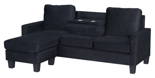 Black sectional sofa with chaise on a white background