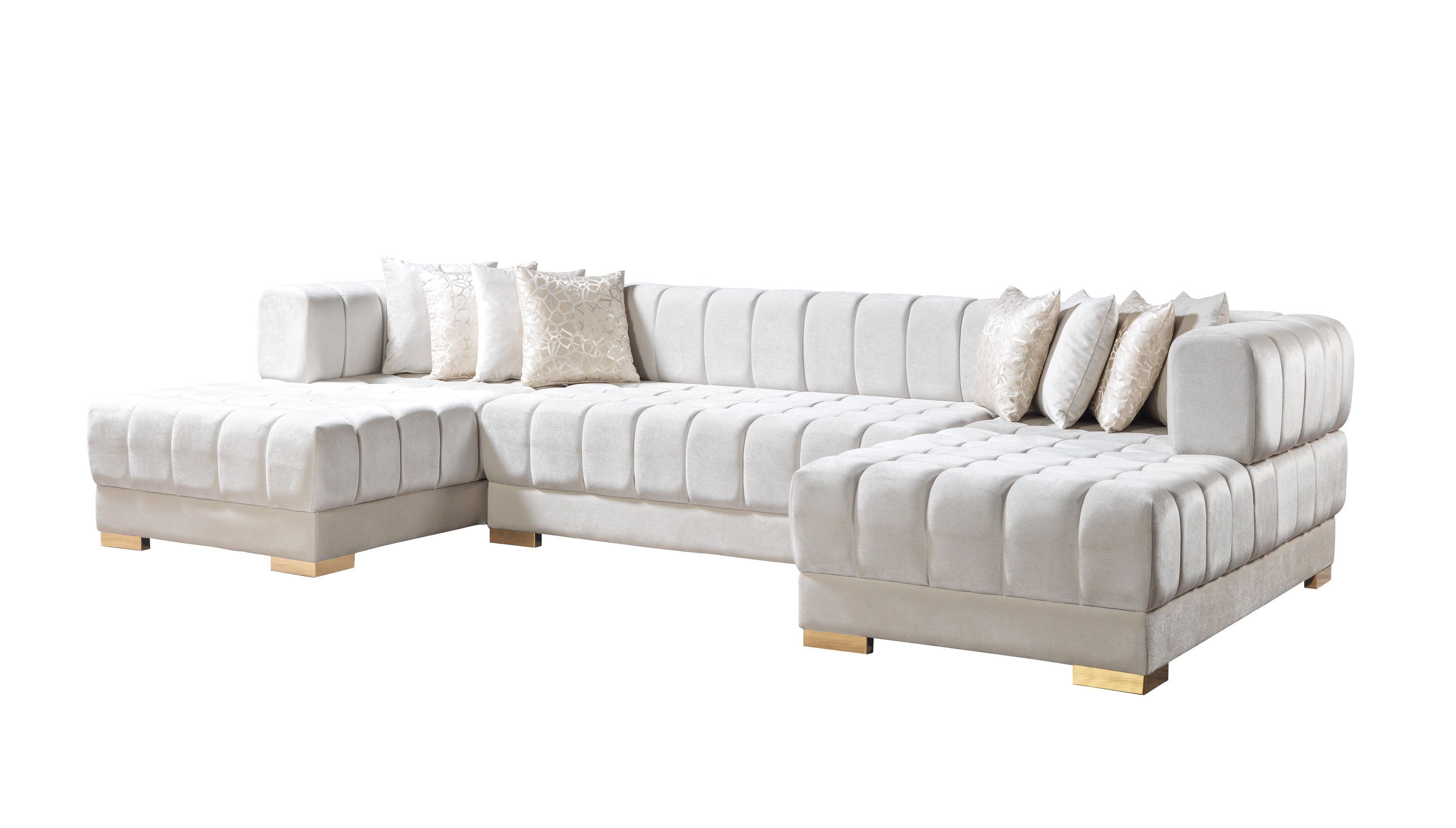 Beige sectional sofa on a white background