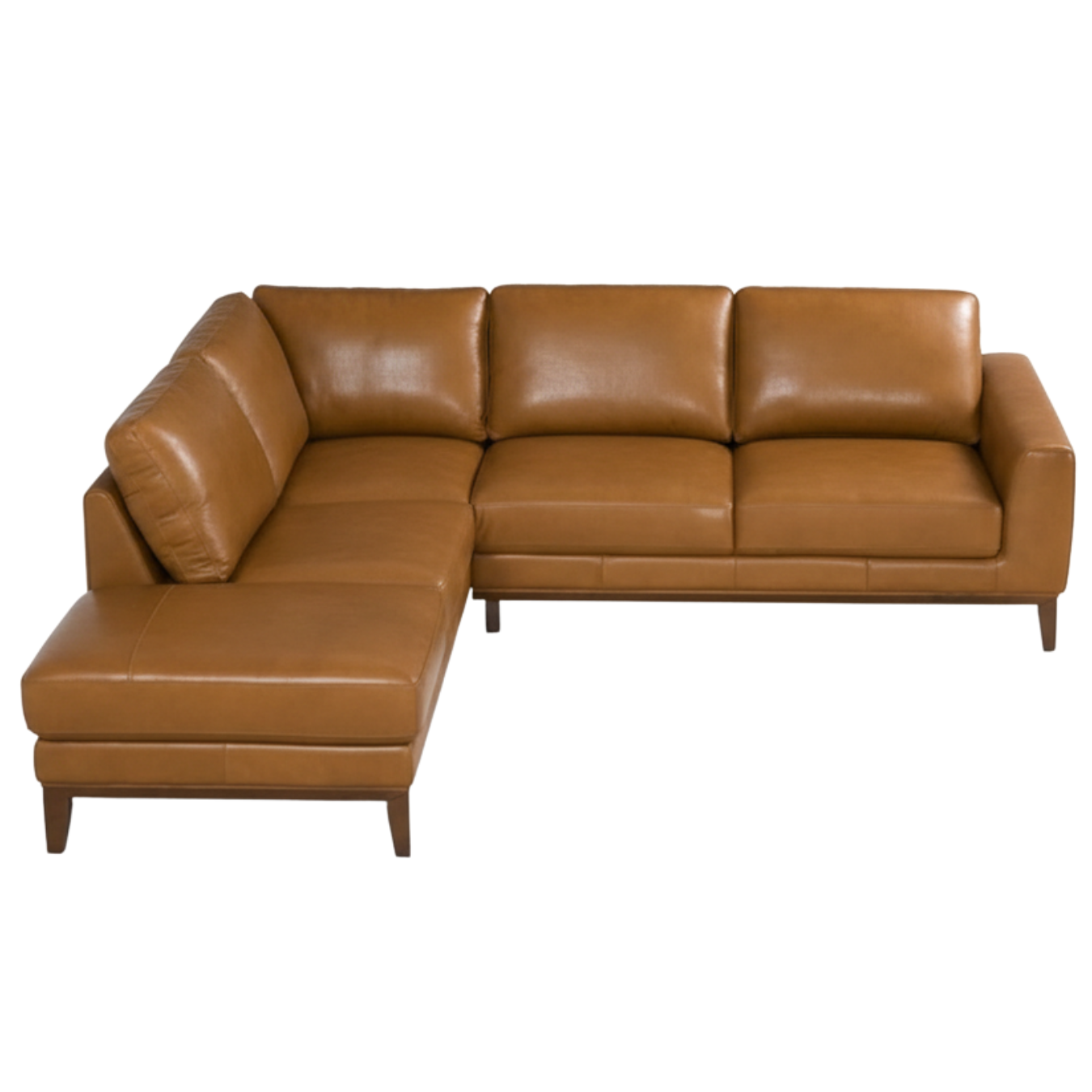 Benson Leather Sectional, Top-Grain Mid Century Modern L-Shaped Sofa 99"