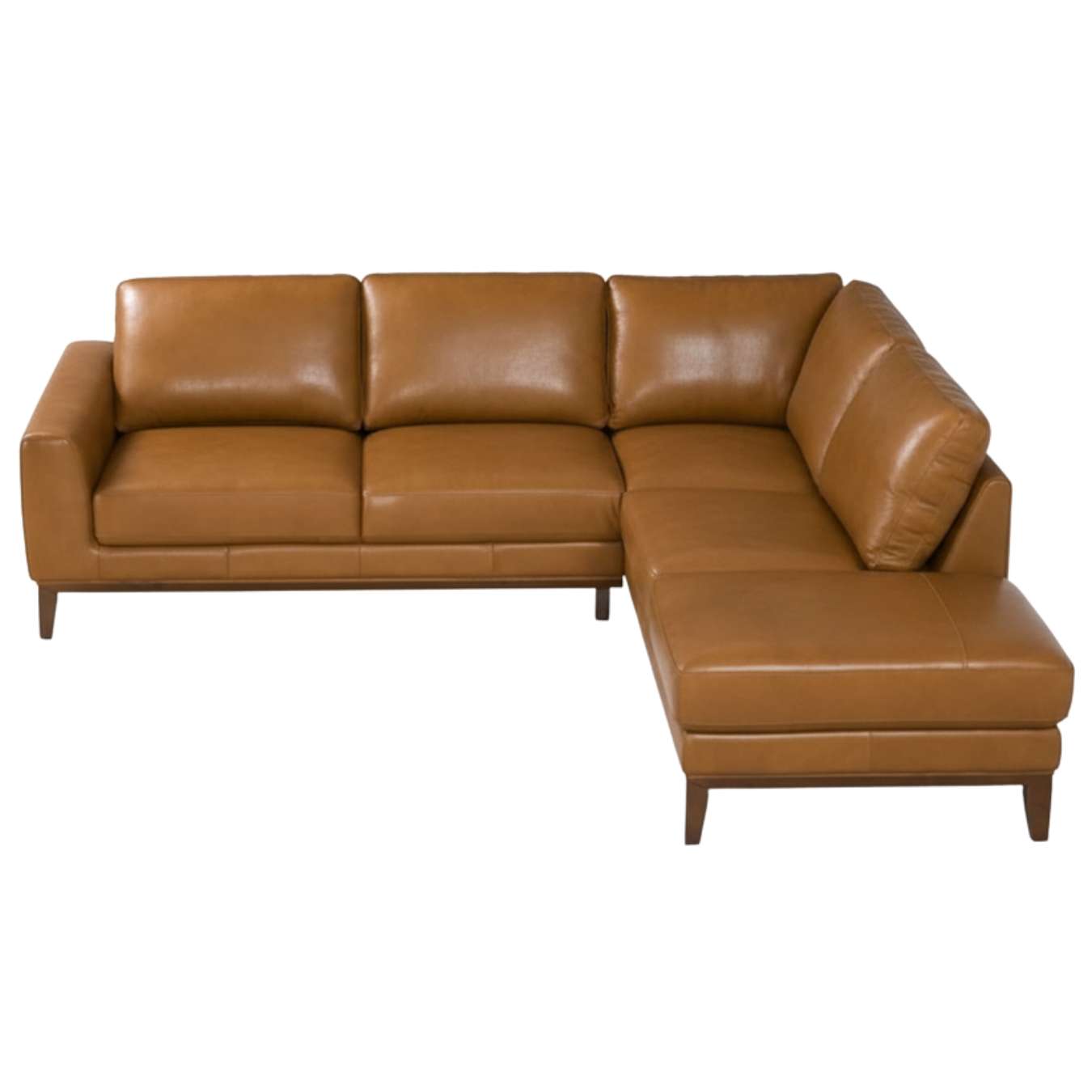 Benson Leather Sectional, Top-Grain Mid Century Modern L-Shaped Sofa 99"