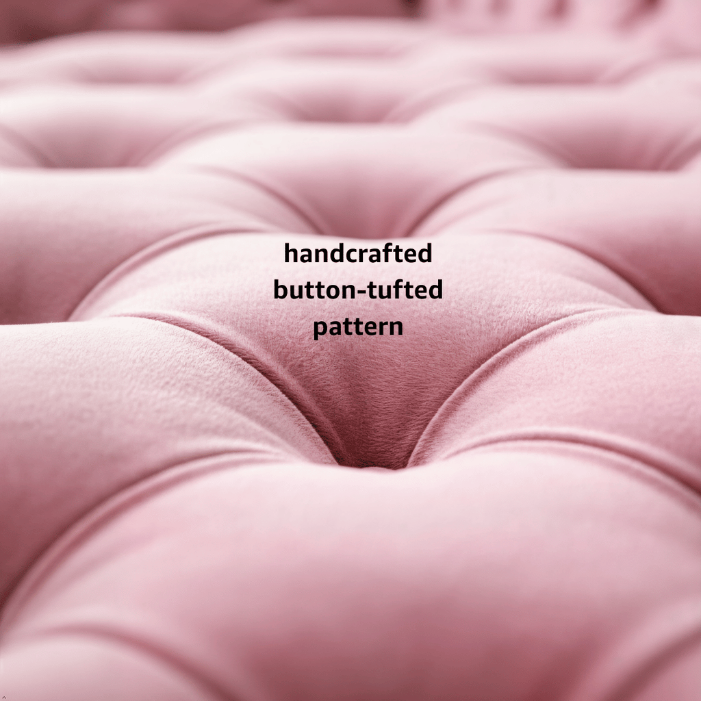 Close-up of a pink cushion with a handcrafted button-tufted pattern