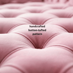 Close-up of a pink cushion with a handcrafted button-tufted pattern