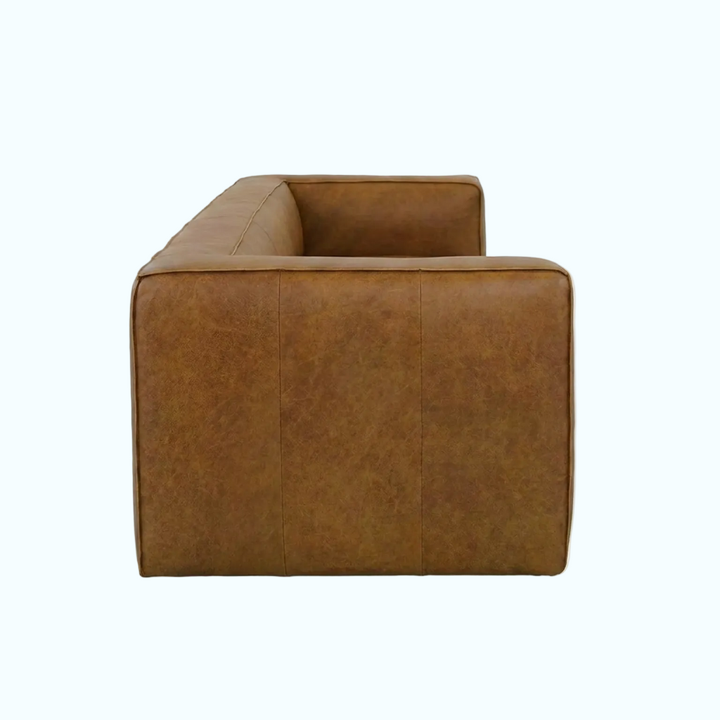 Brown leather sofa on a white background