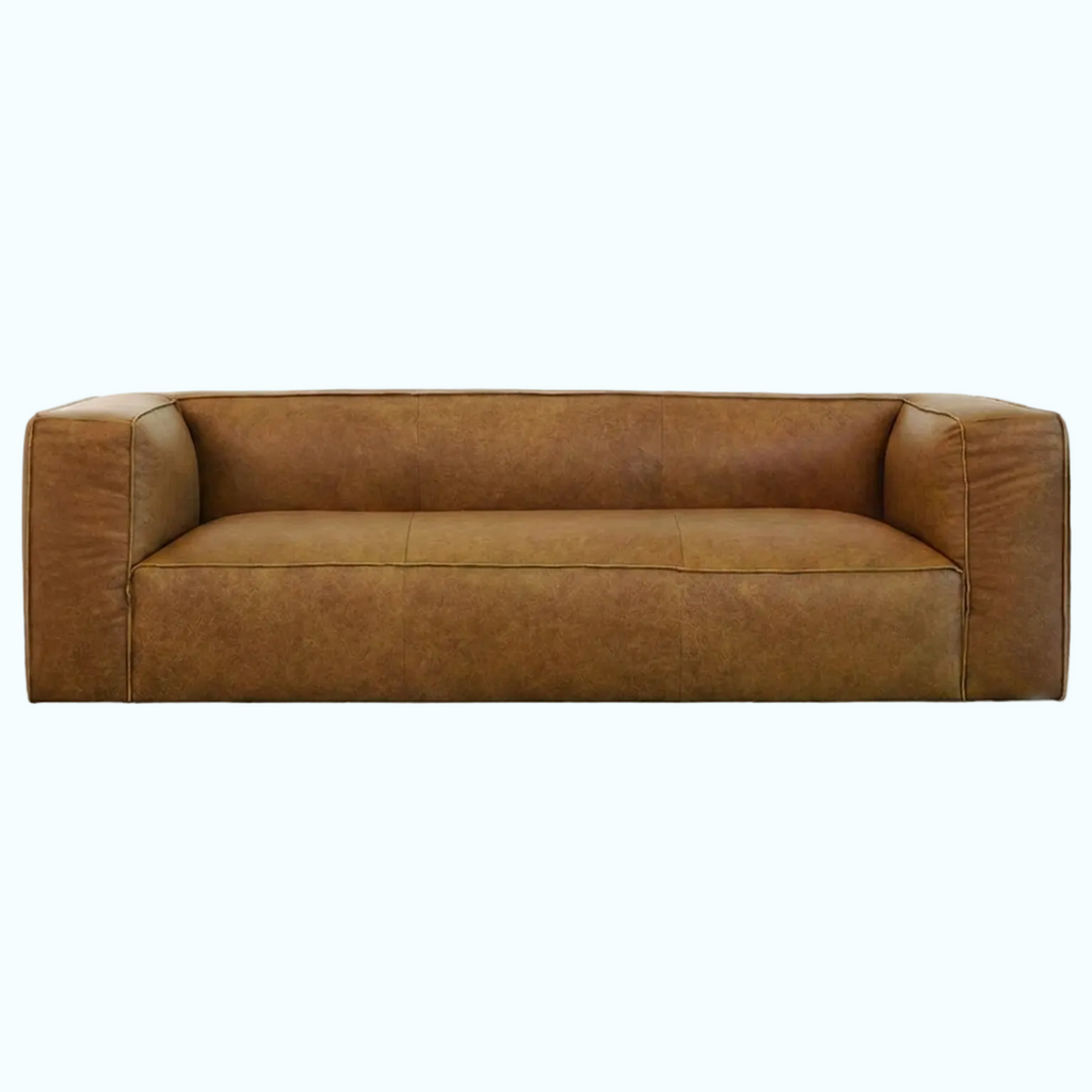 Brown leather sofa on a white background