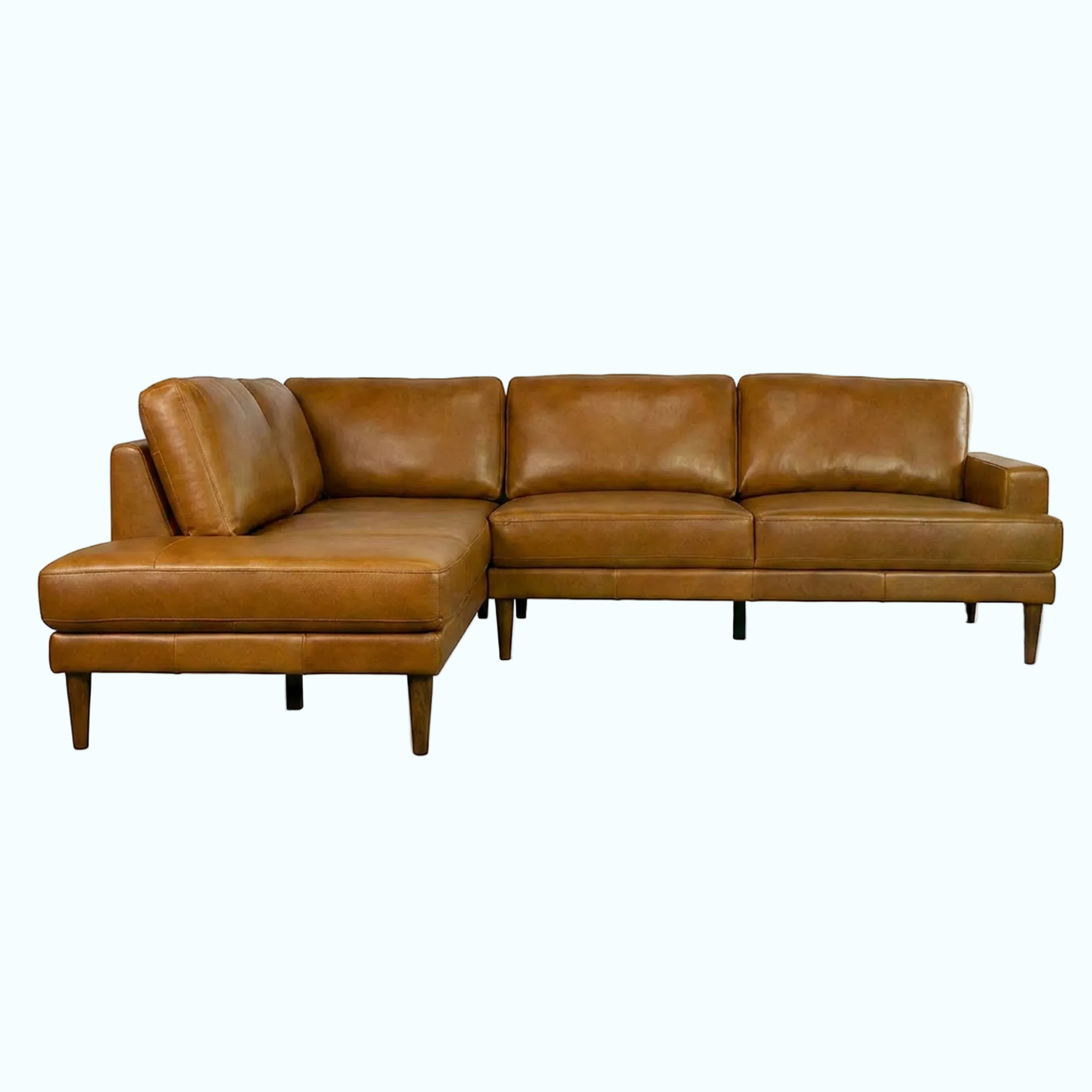 Brown leather sectional sofa on a white background